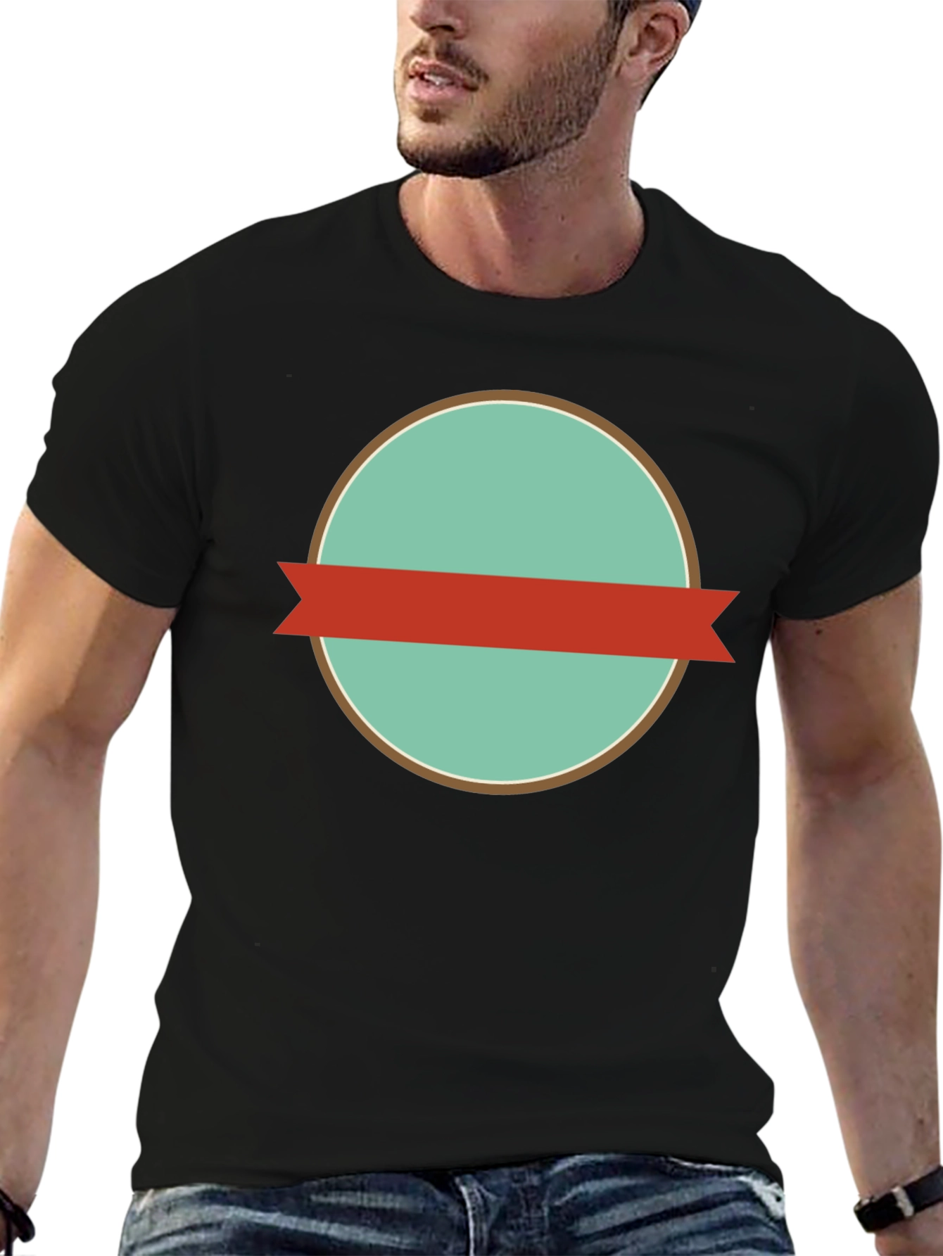 Mens Black Graphic Tee with Retro Circle Design