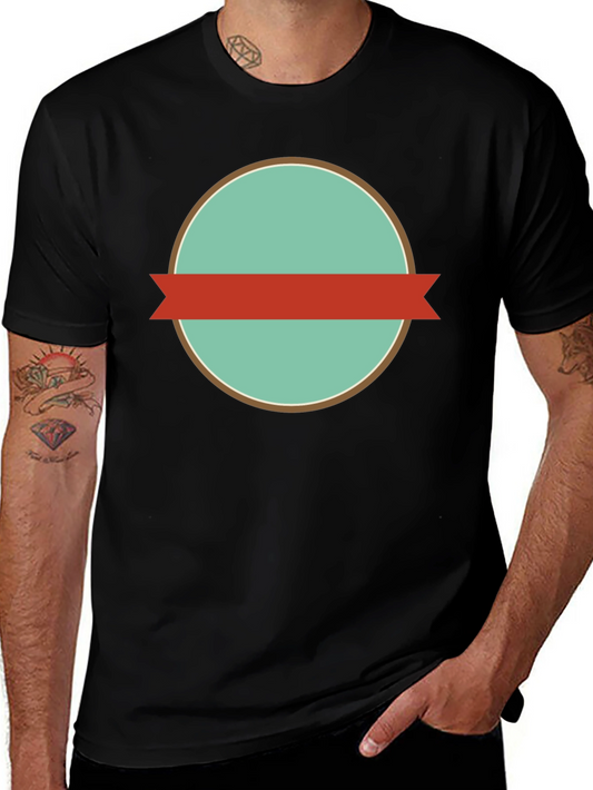 Mens Black Graphic Tee with Retro Circle Design