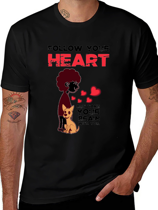 Follow Your Heart Tee - Dog & Afro Cartoon Design