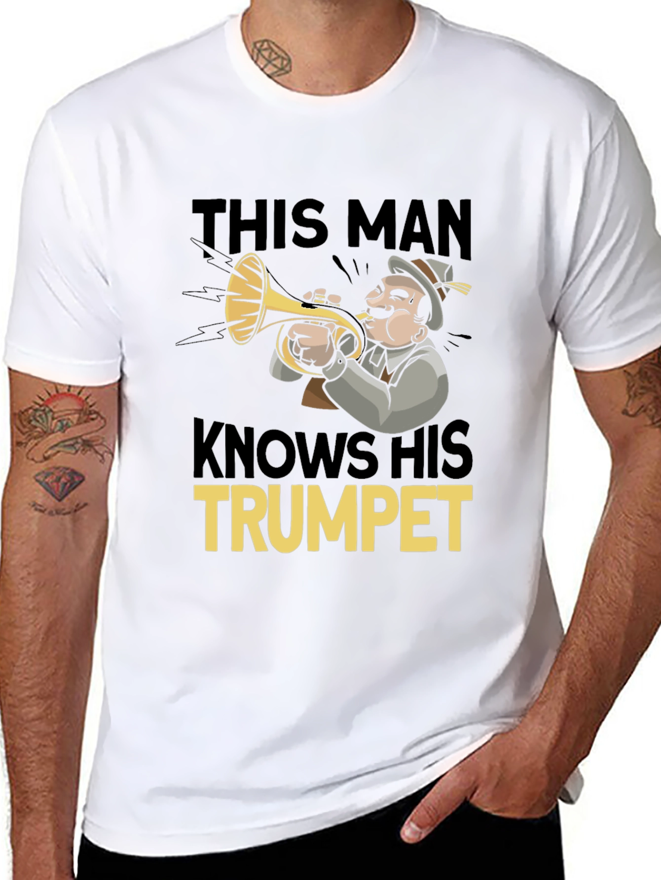 This Man Knows His Trumpet Black Graphic Tee