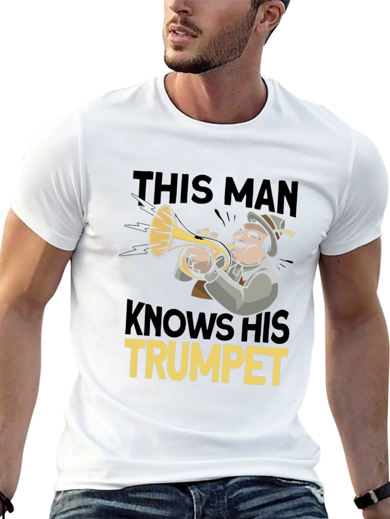 This Man Knows His Trumpet Black Graphic Tee