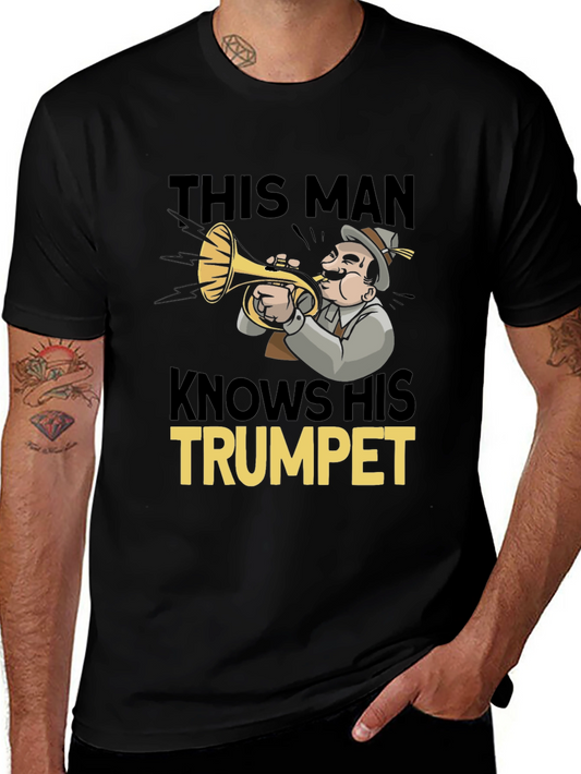 This Man Knows His Trumpet Black Graphic Tee