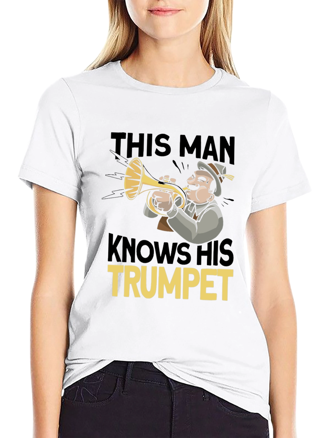 This Man Knows His Trumpet Black Graphic Tee