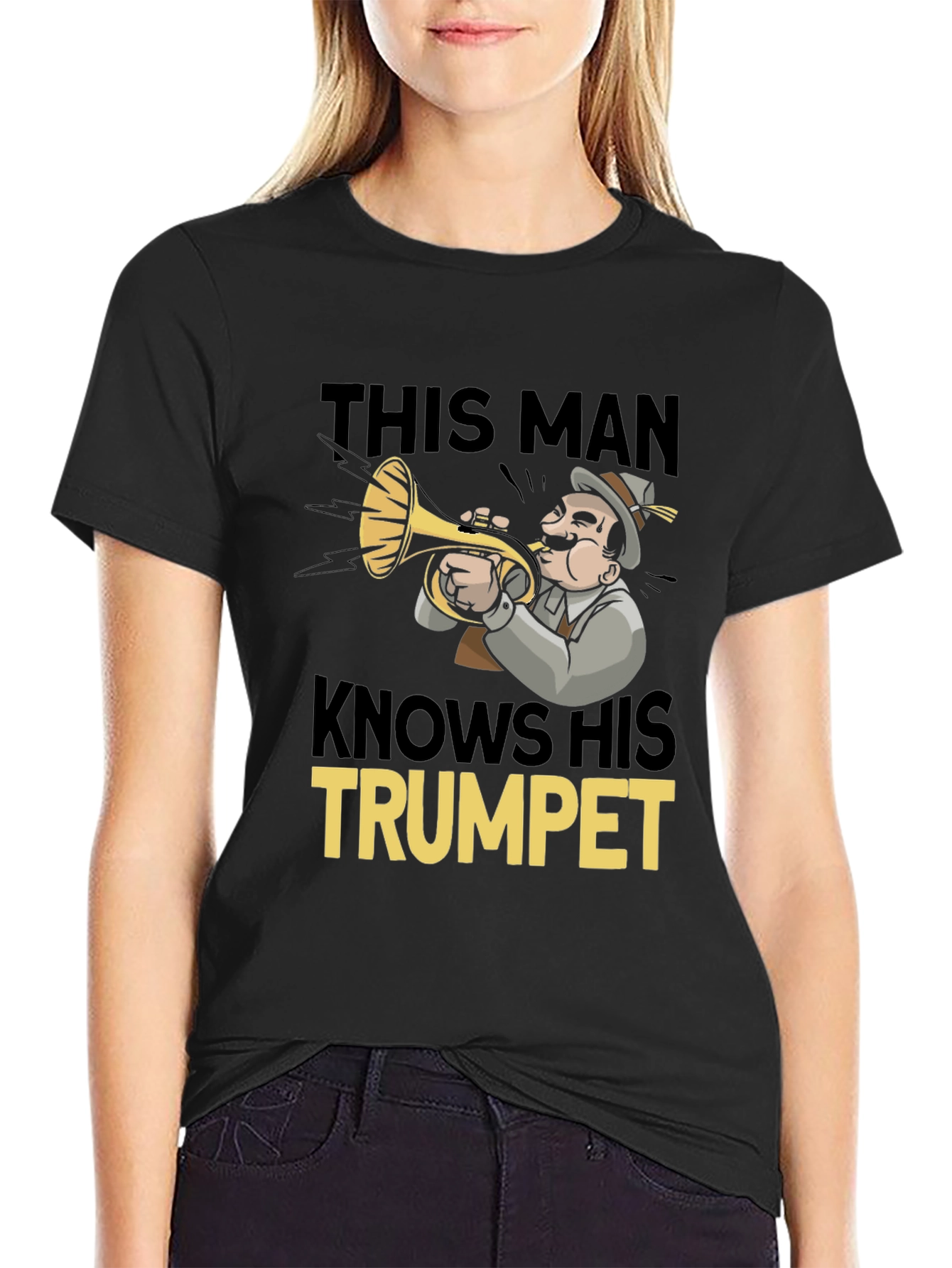 This Man Knows His Trumpet Black Graphic Tee
