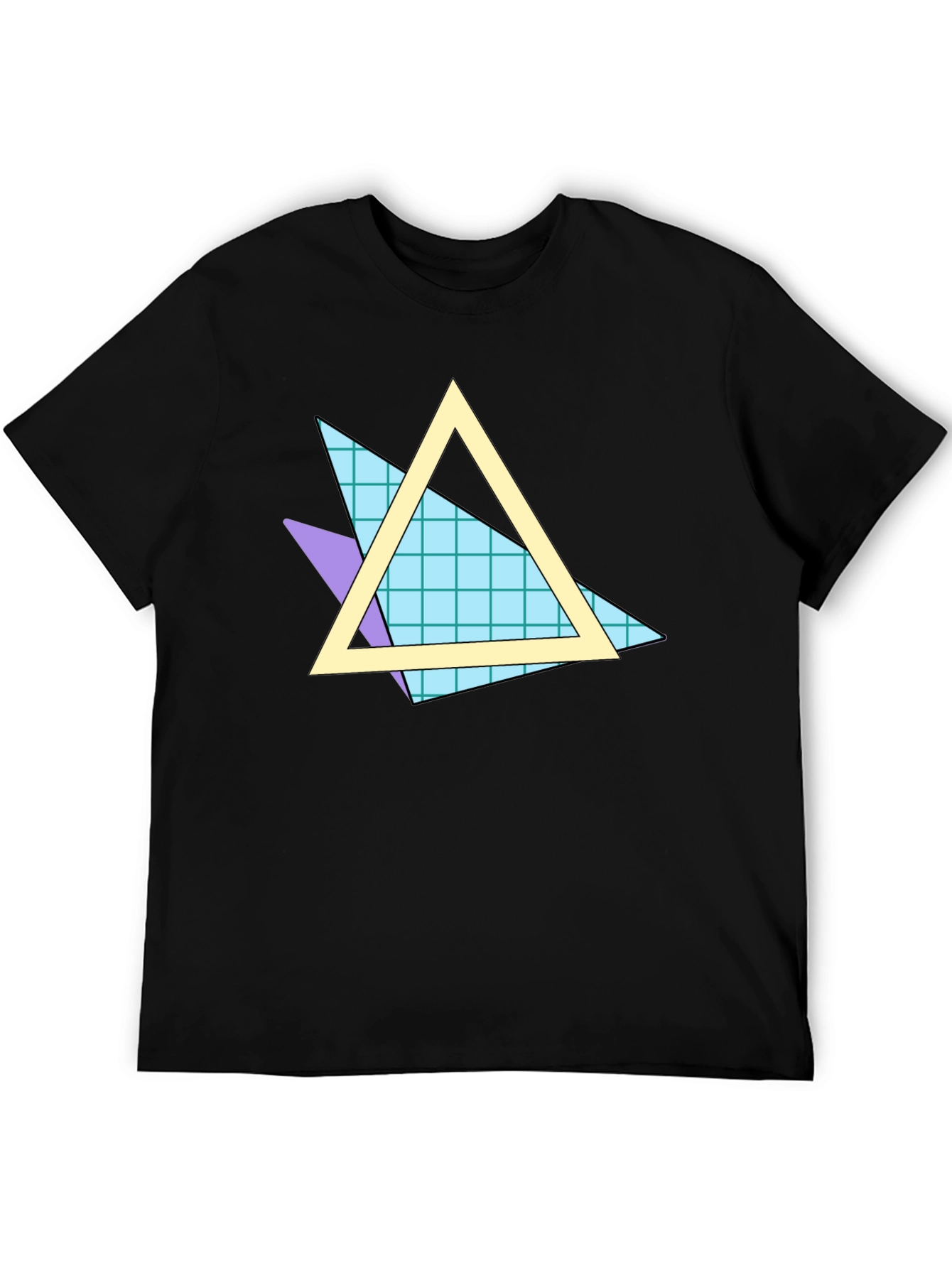 Retro 80s Triangle Pattern Black T-Shirt