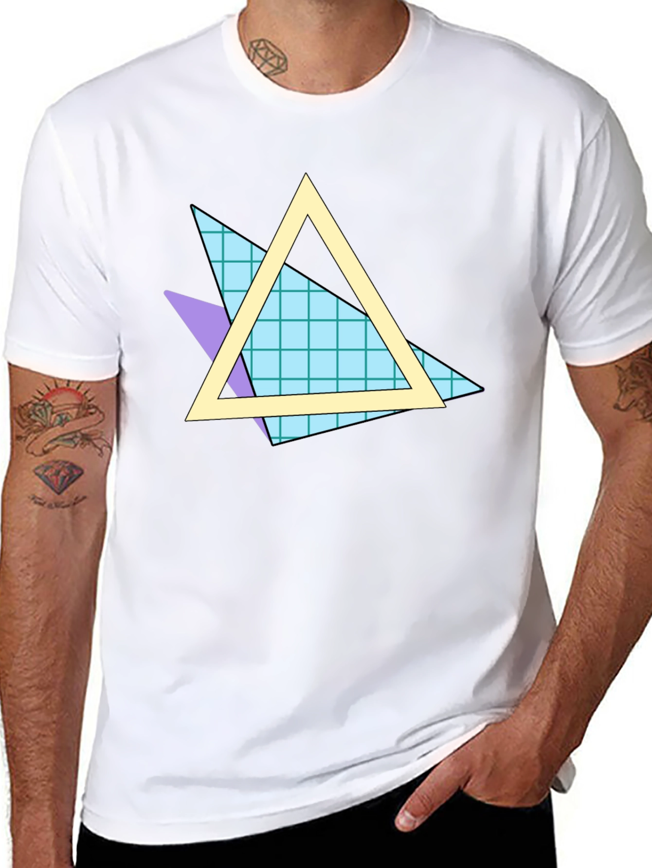 Retro 80s Triangle Pattern Black T-Shirt