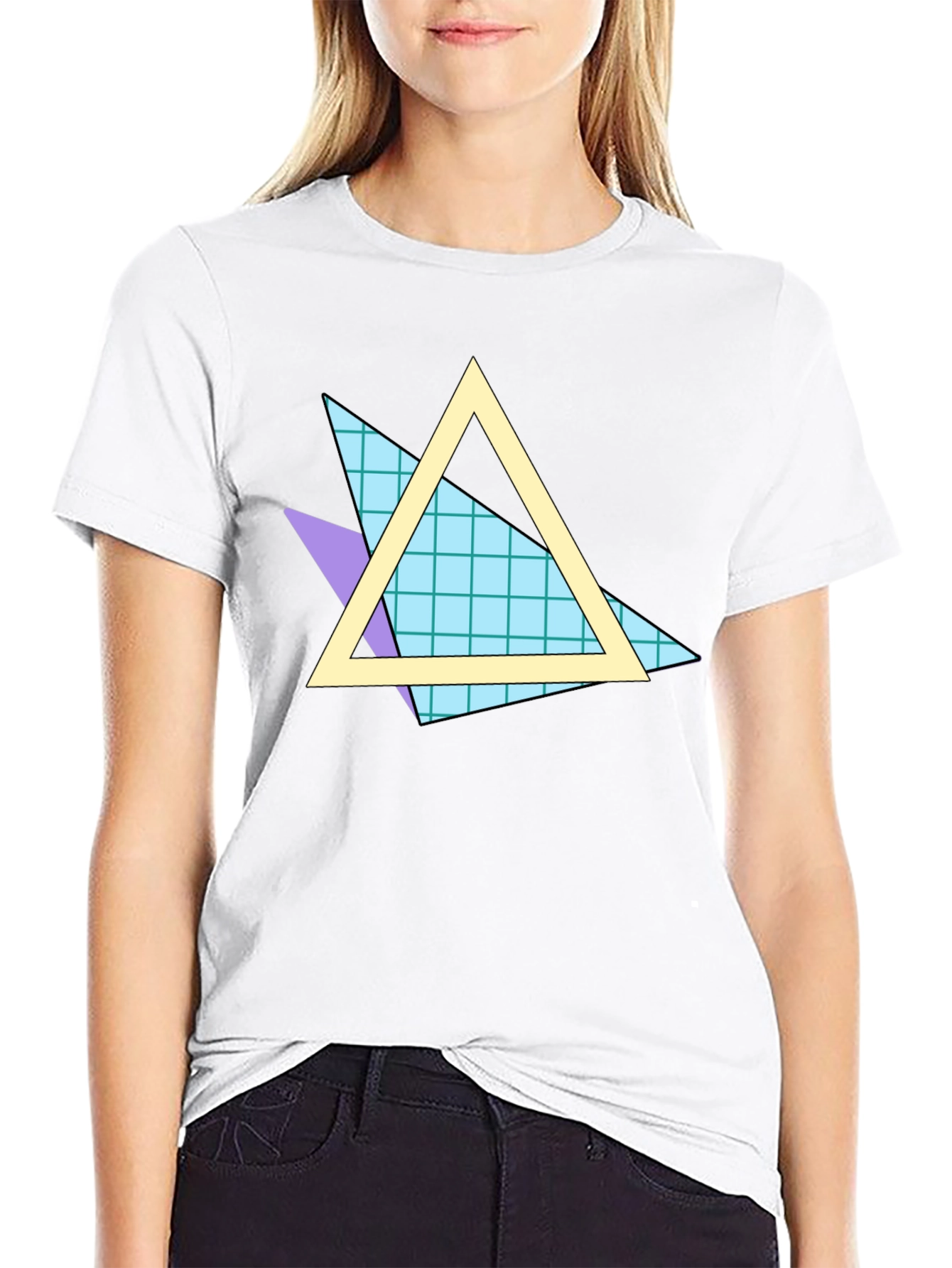 Retro 80s Triangle Pattern Black T-Shirt