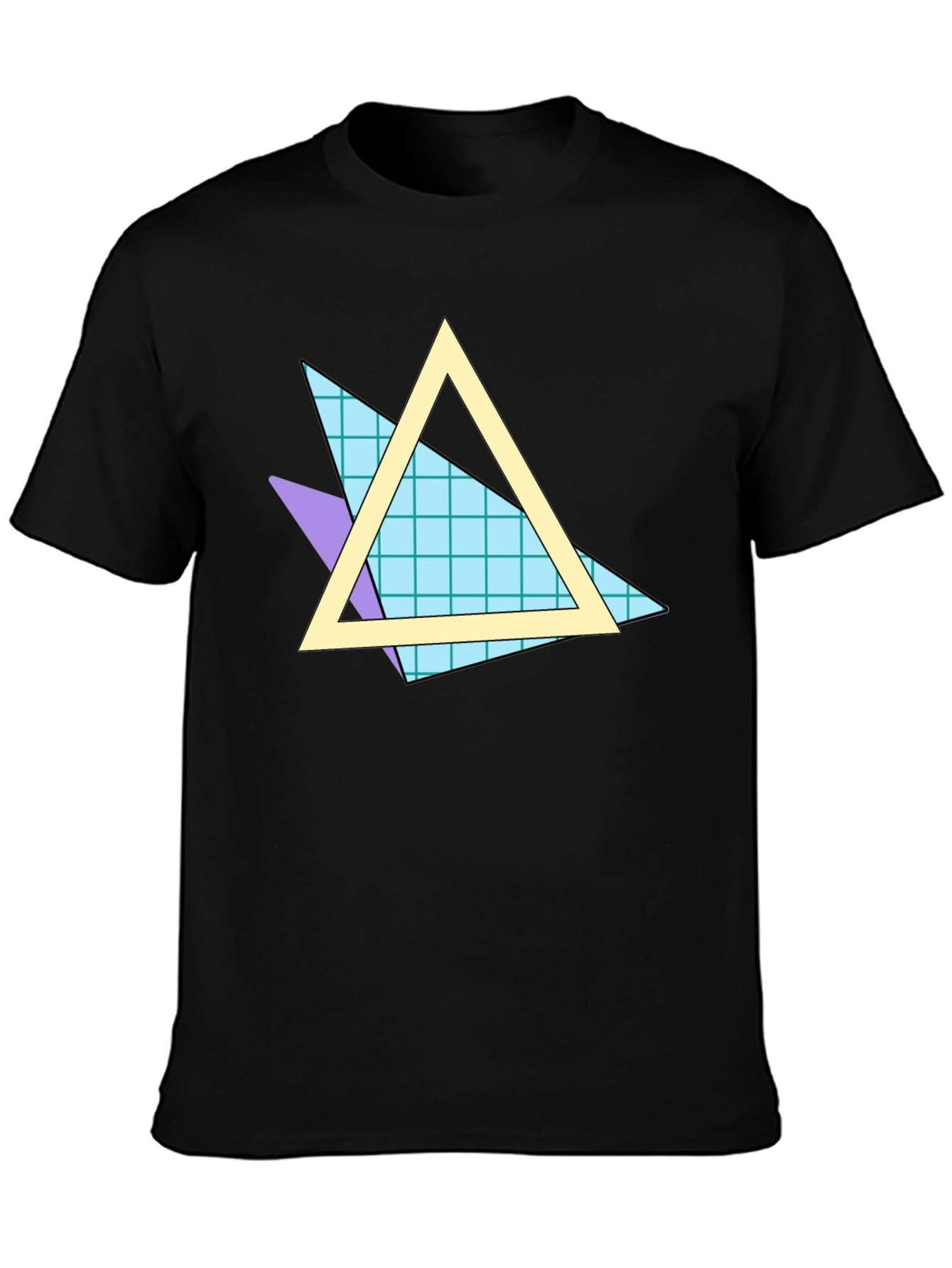 Retro 80s Triangle Pattern Black T-Shirt