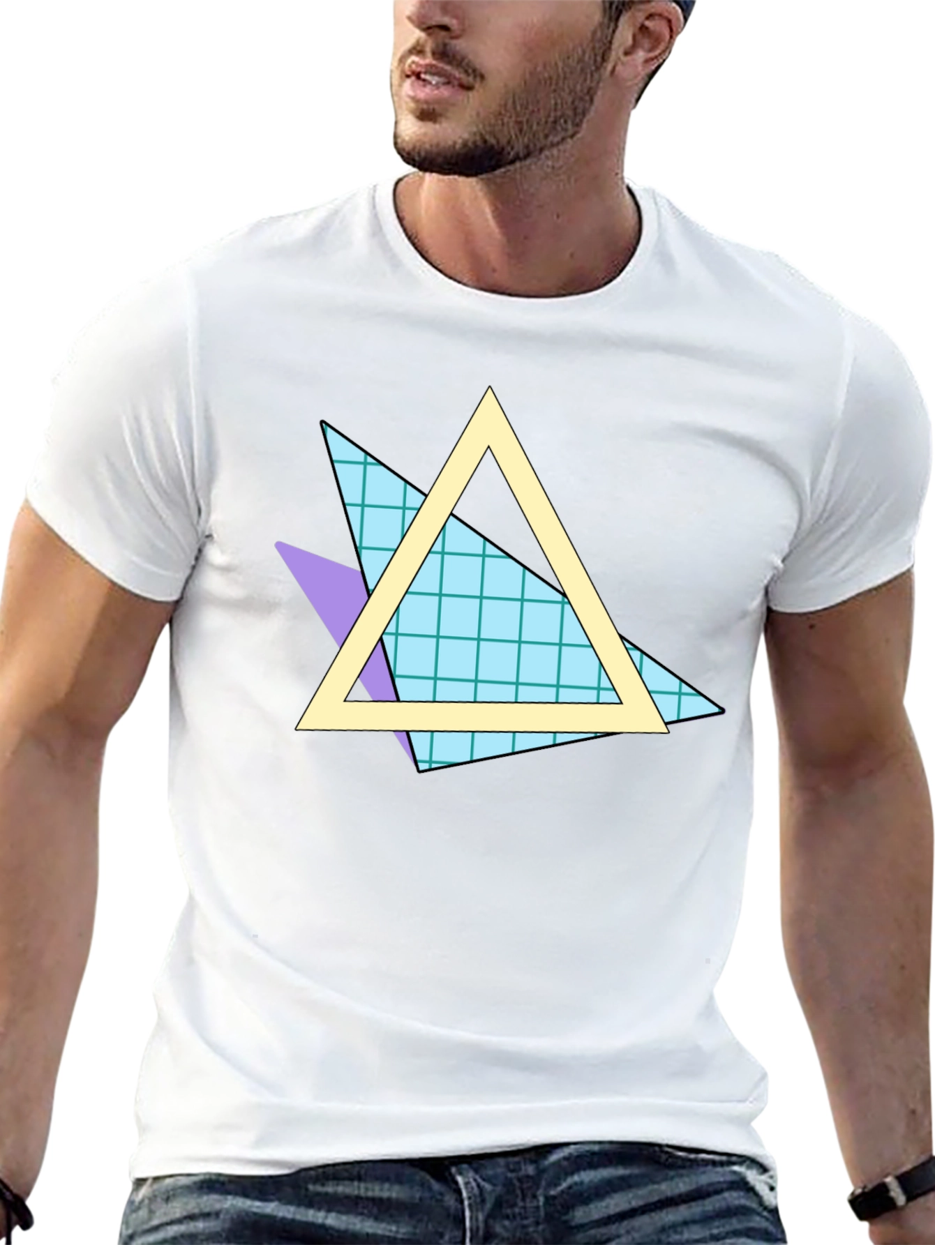 Retro 80s Triangle Pattern Black T-Shirt