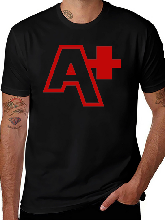A+ Graphic Tee - Bold Red Design on Black Shirt