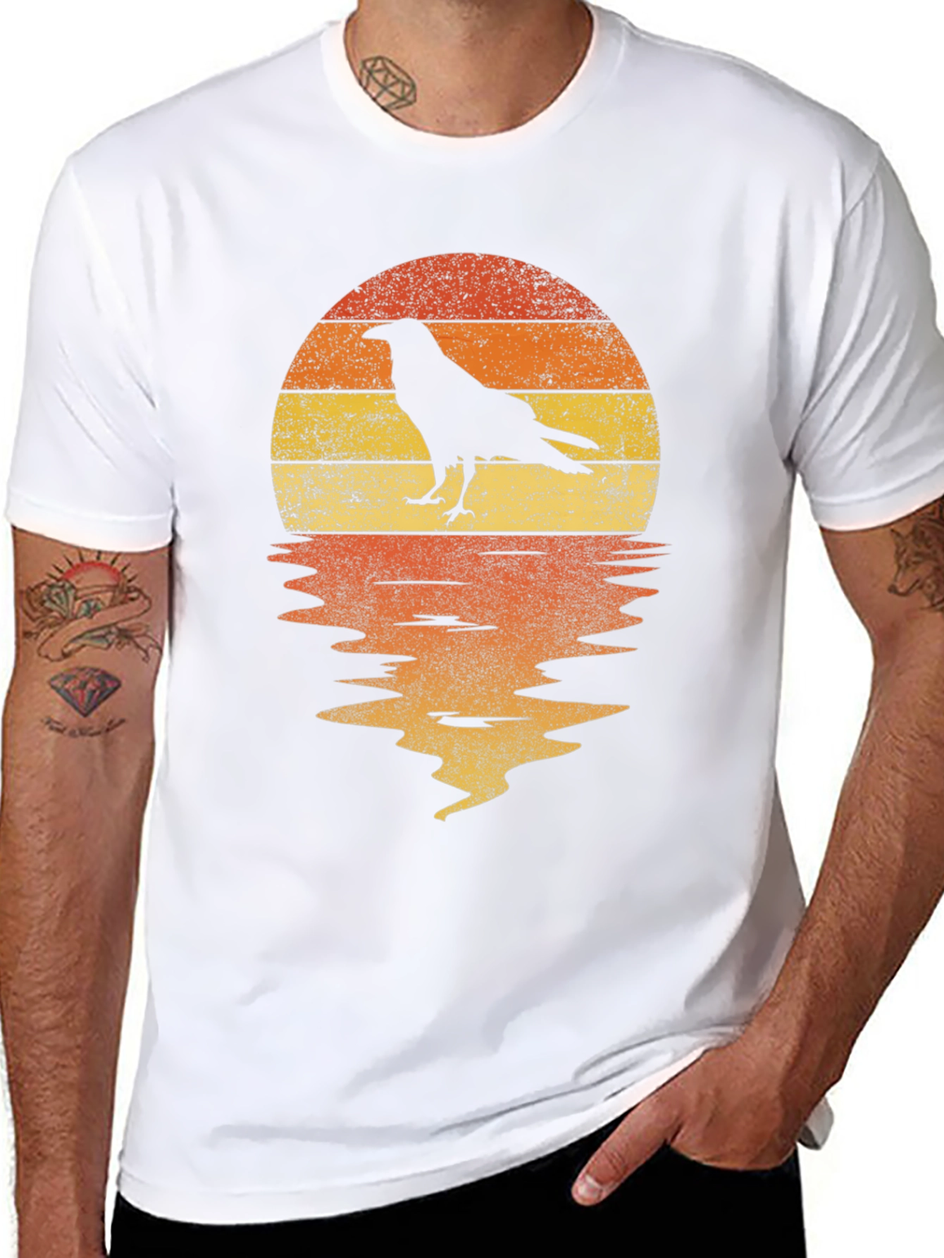Raven Sunset T-Shirt - Retro Graphic Tee