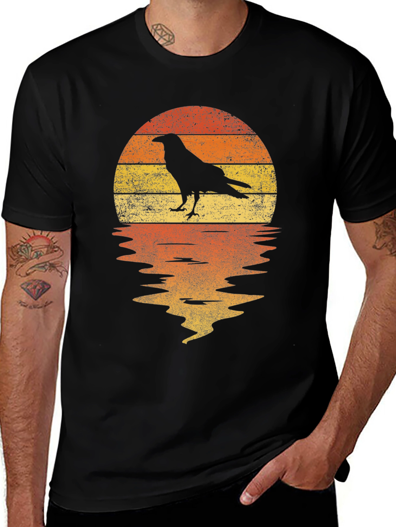 Raven Sunset T-Shirt - Retro Graphic Tee