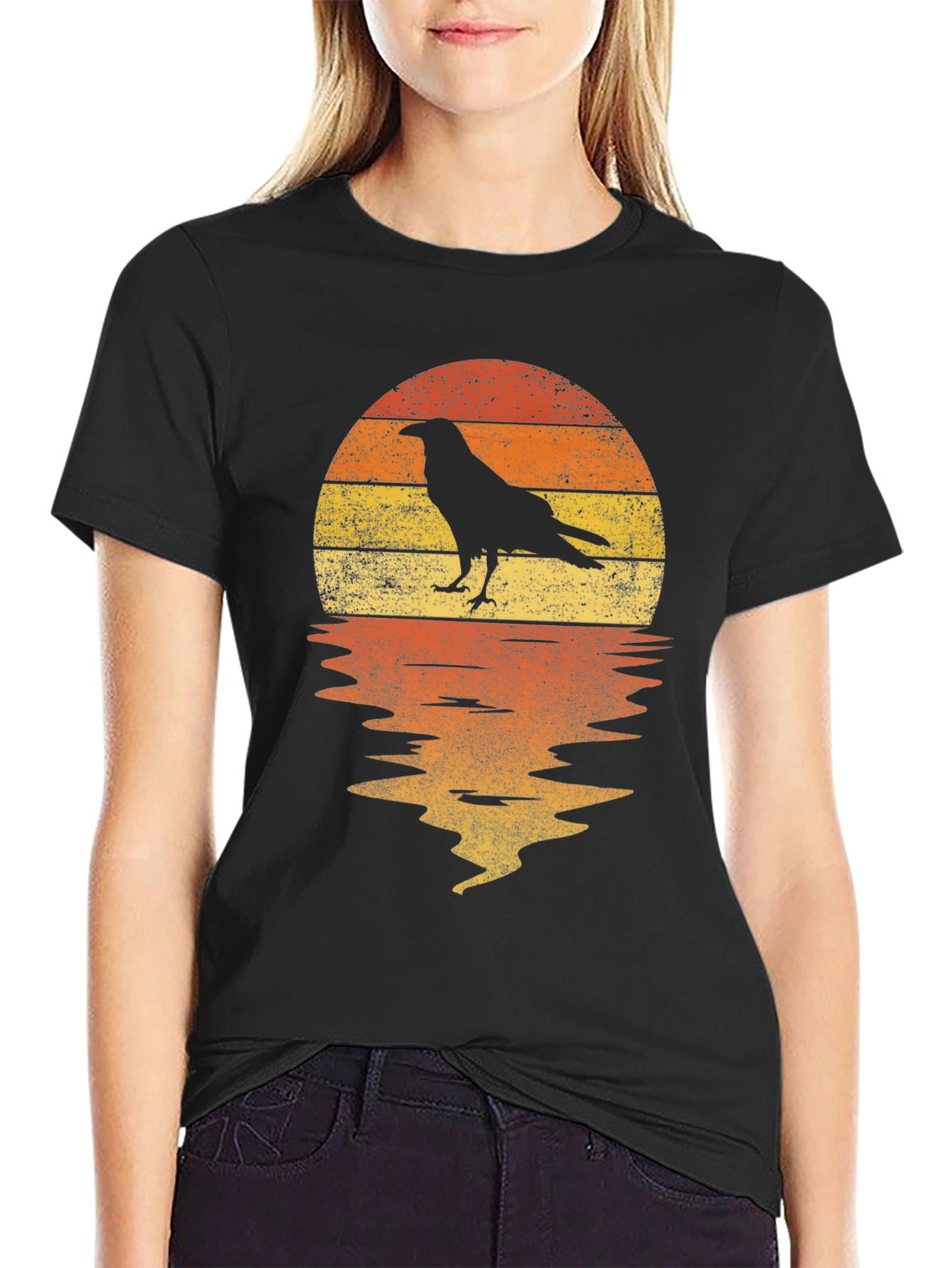 Raven Sunset T-Shirt - Retro Graphic Tee