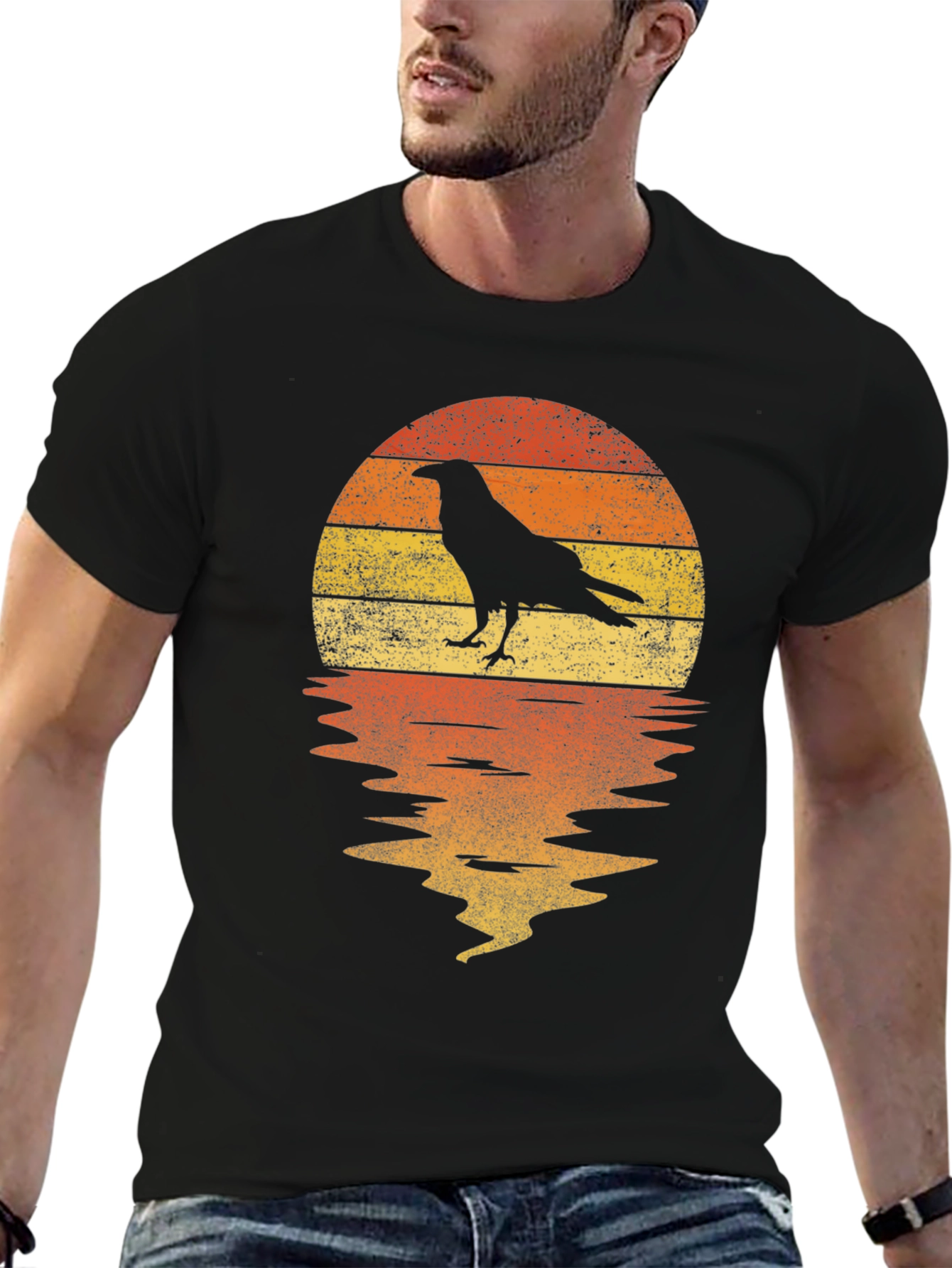 Raven Sunset T-Shirt - Retro Graphic Tee