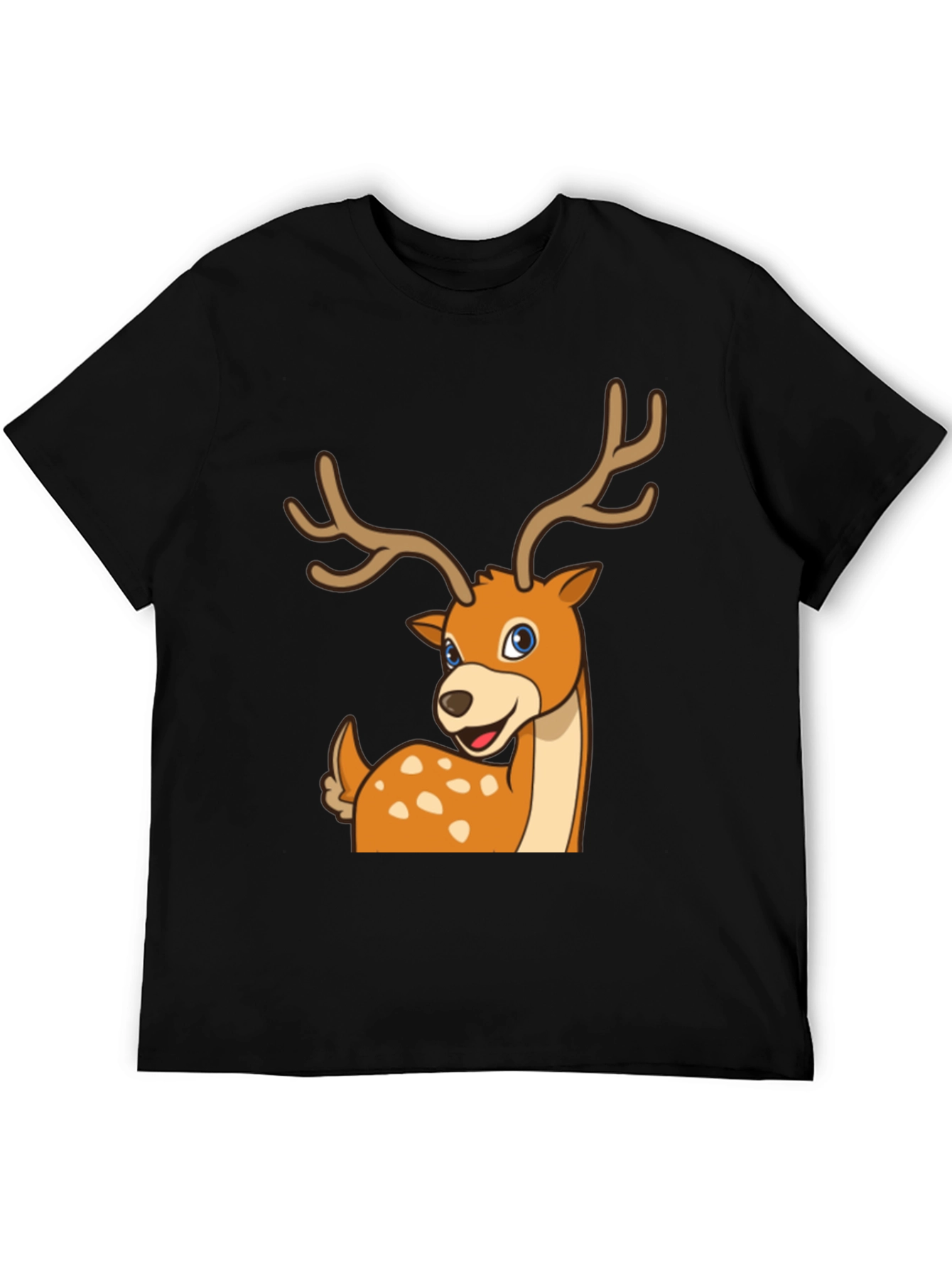 Deer Cartoon Graphic Black T-Shirt