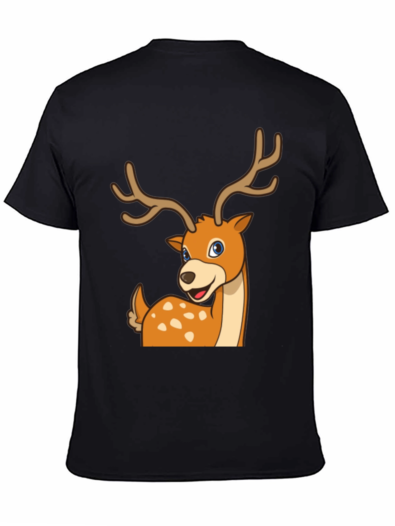 Deer Cartoon Graphic Black T-Shirt