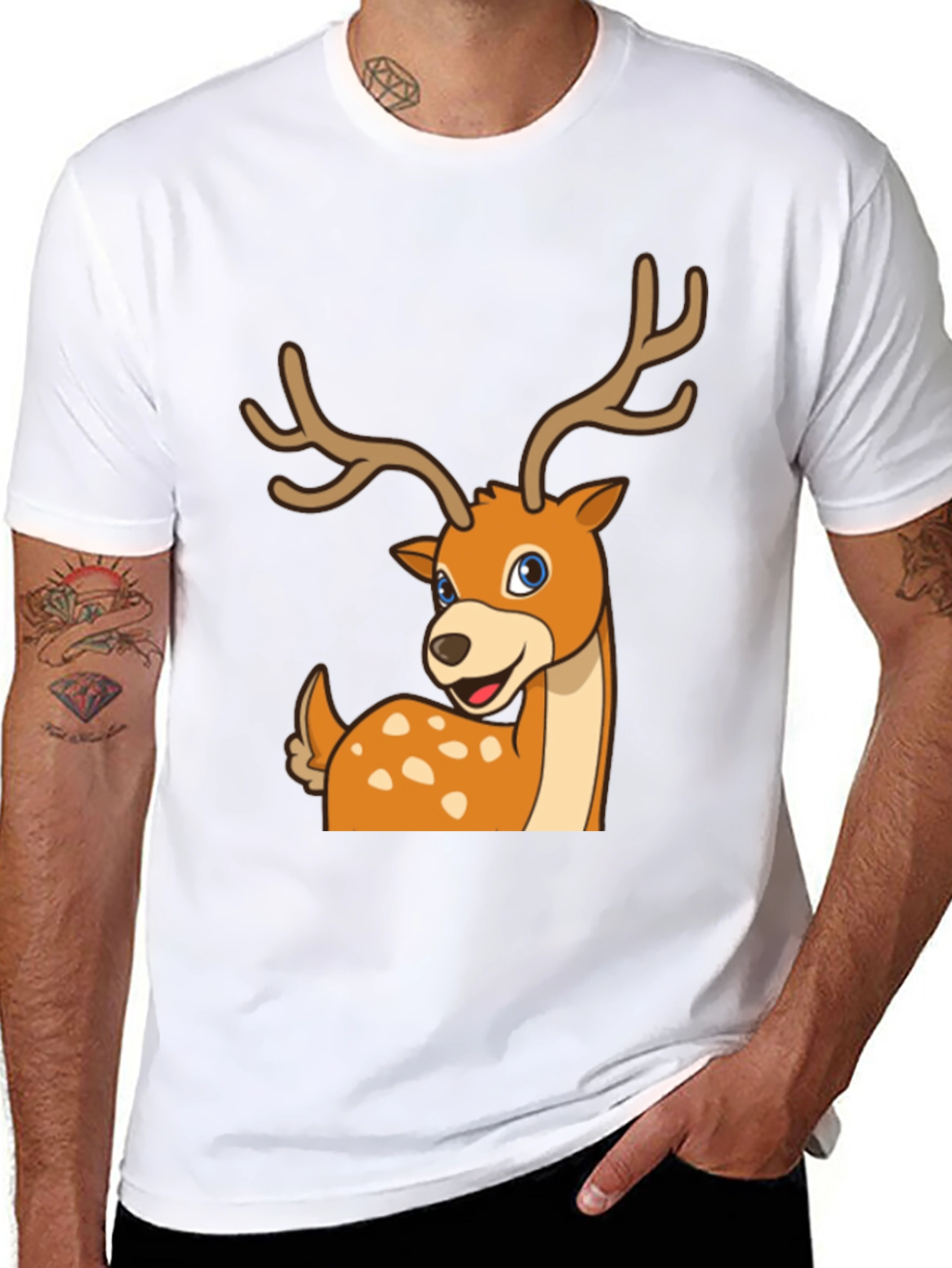 Deer Cartoon Graphic Black T-Shirt