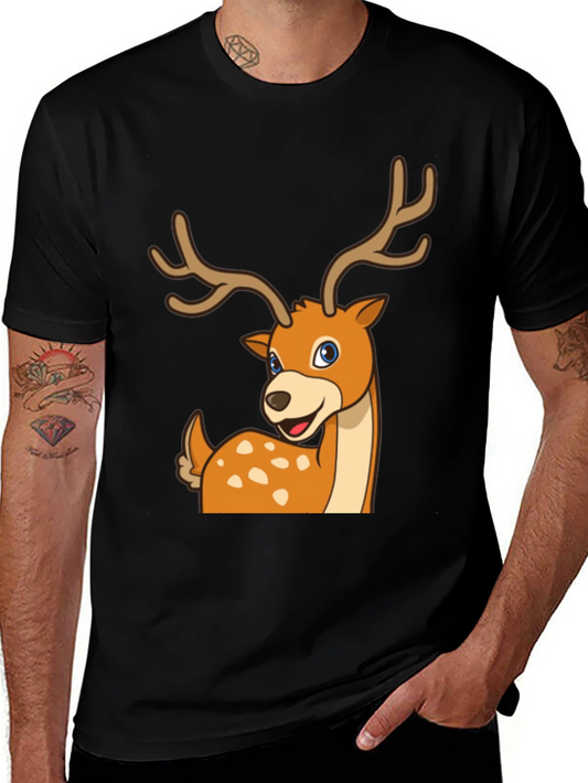 Deer Cartoon Graphic Black T-Shirt
