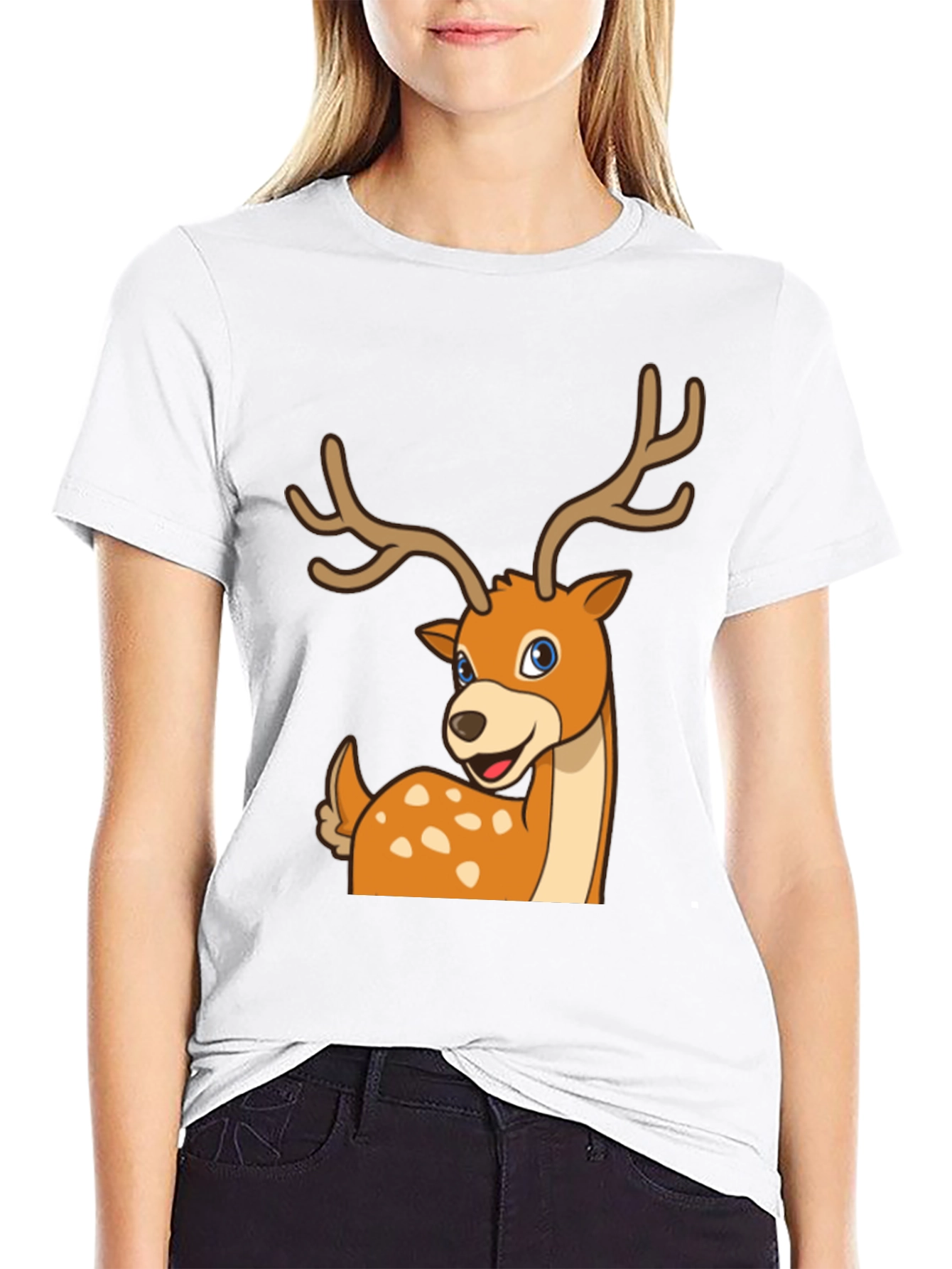 Deer Cartoon Graphic Black T-Shirt