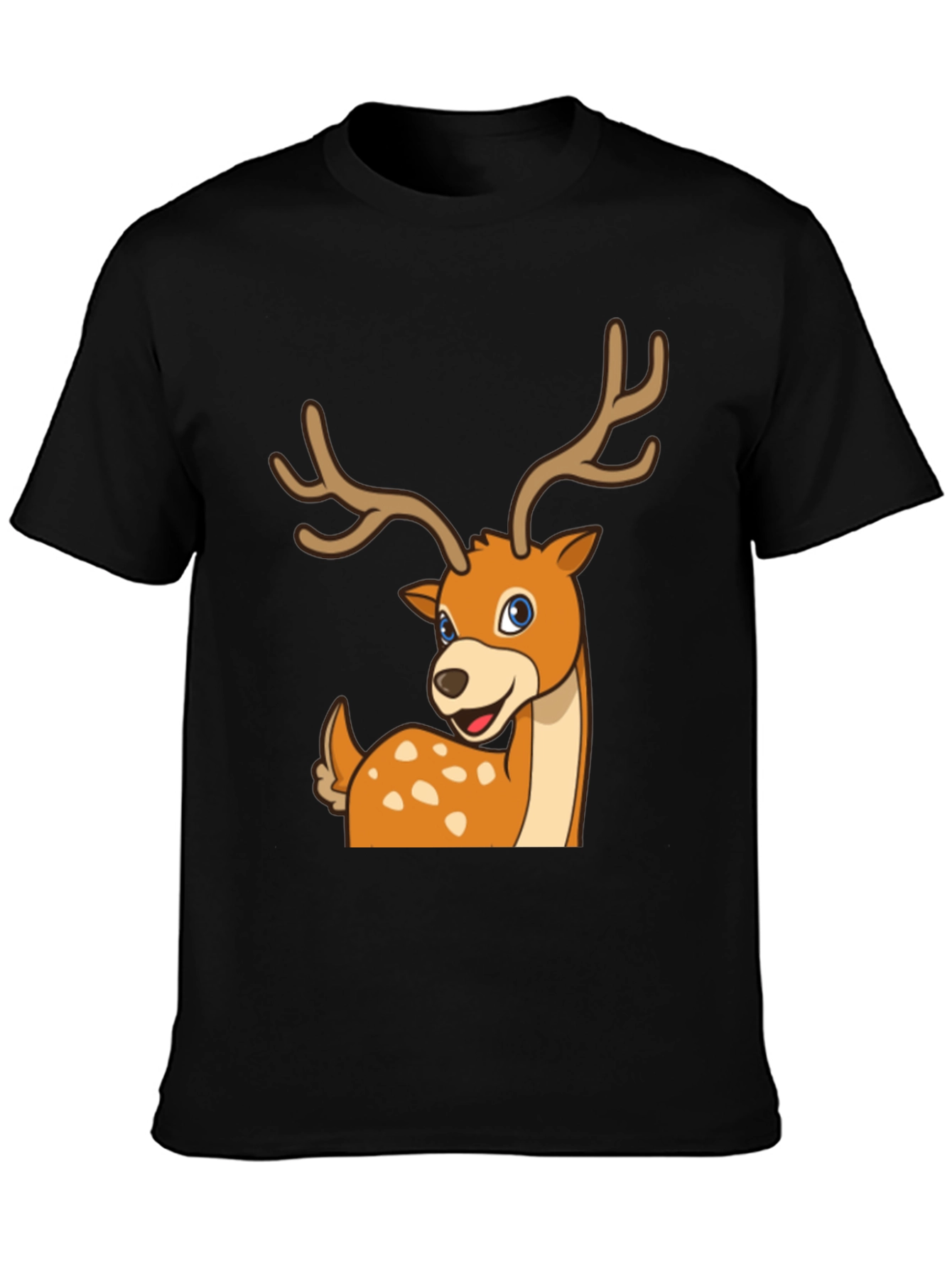 Deer Cartoon Graphic Black T-Shirt