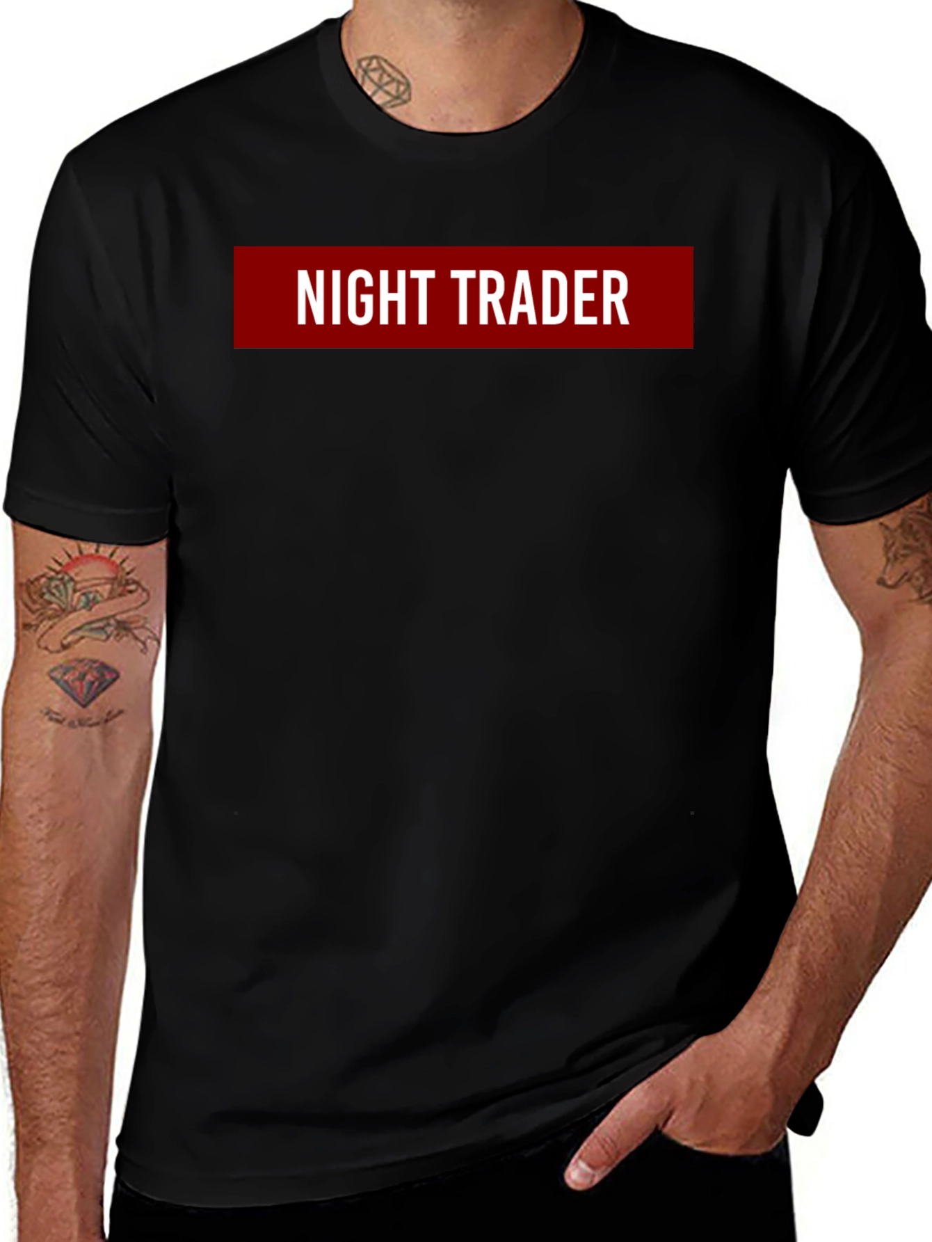 Night Trader Graphic Tee - Black Crew Neck T-Shirt