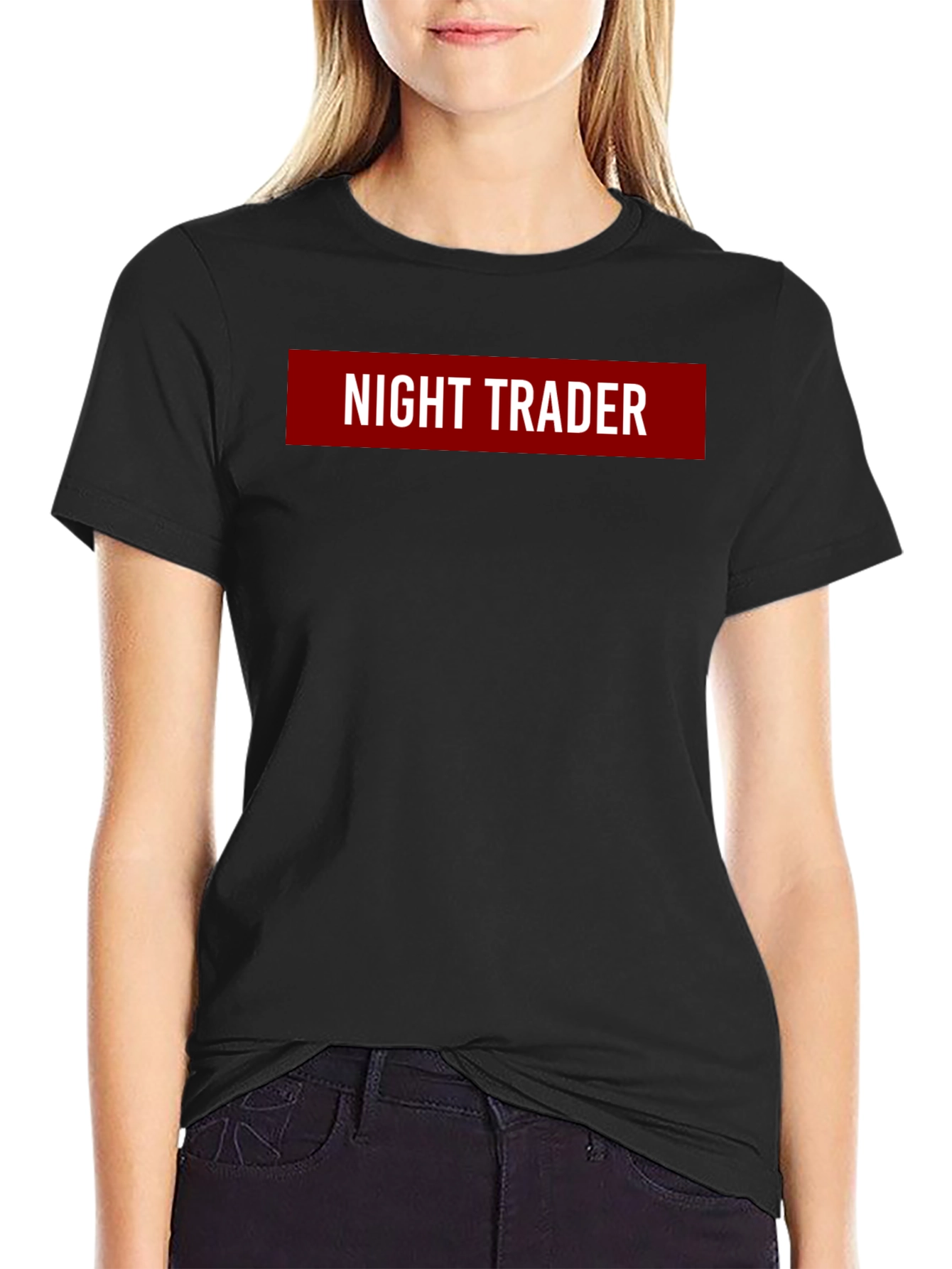 Night Trader Graphic Tee - Black Crew Neck T-Shirt