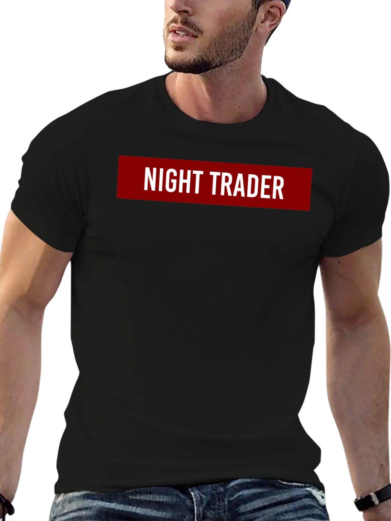 Night Trader Graphic Tee - Black Crew Neck T-Shirt
