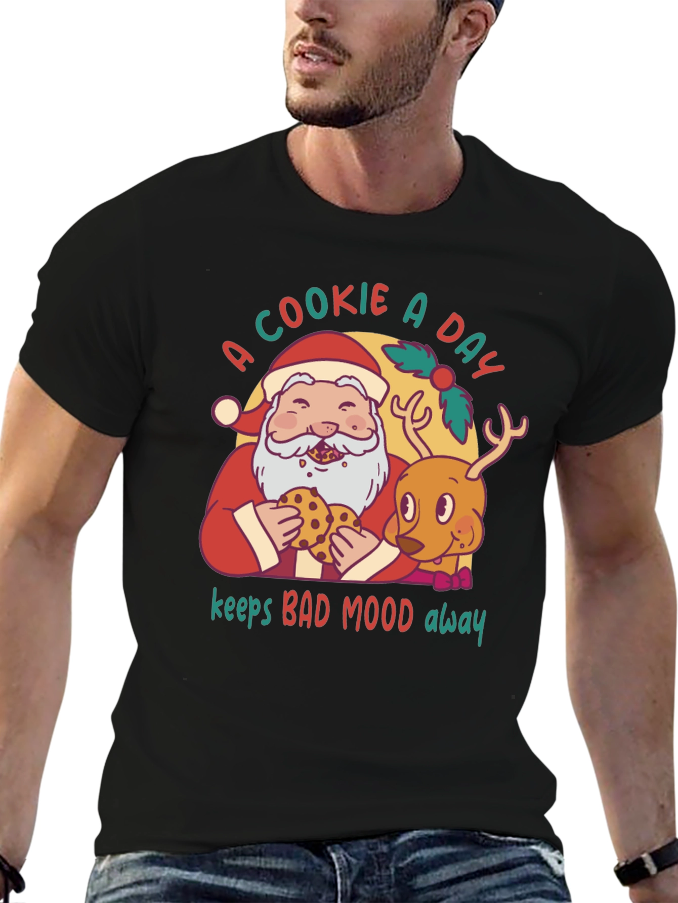 Cookie A Day Santa & Reindeer Graphic Tee