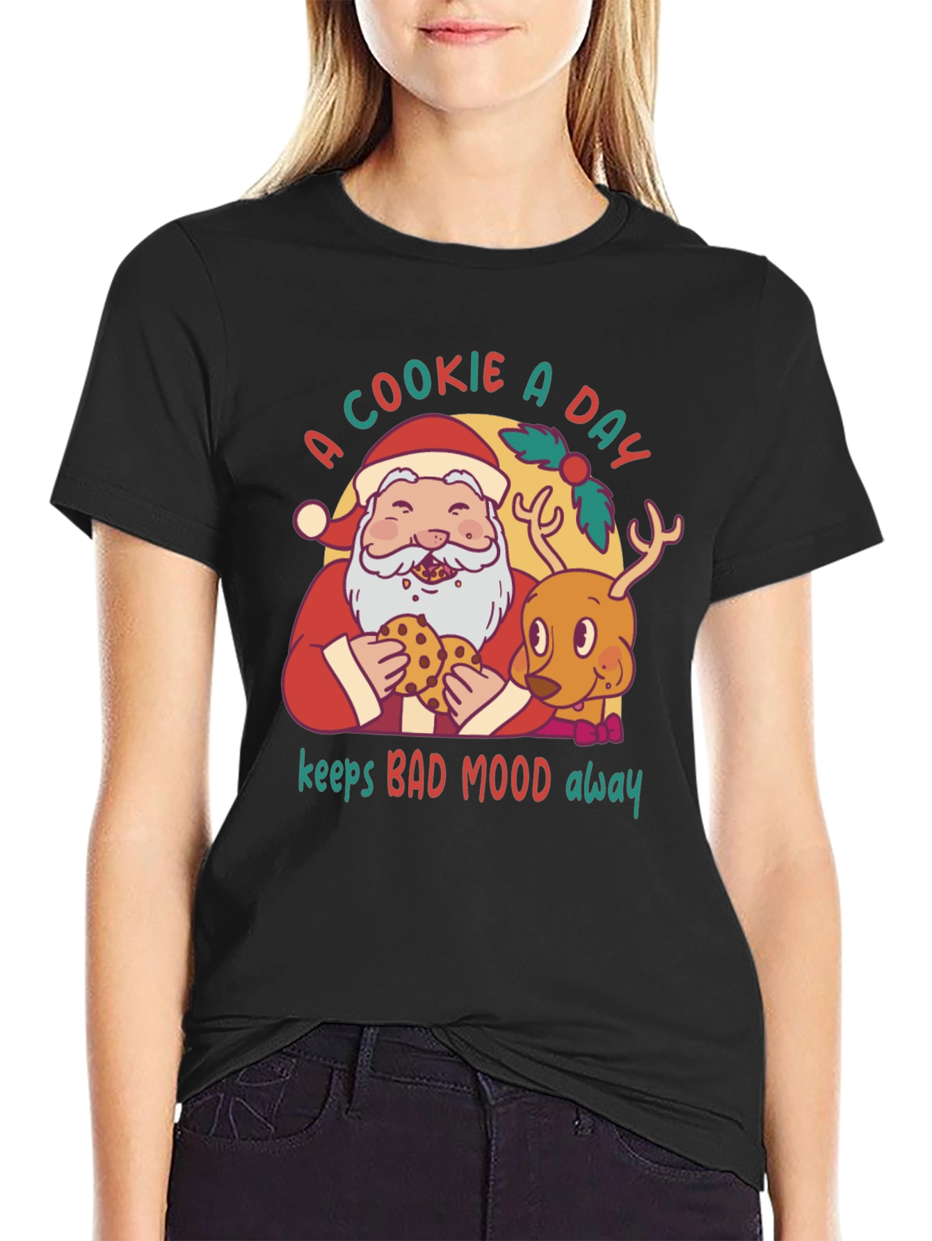 Cookie A Day Santa & Reindeer Graphic Tee