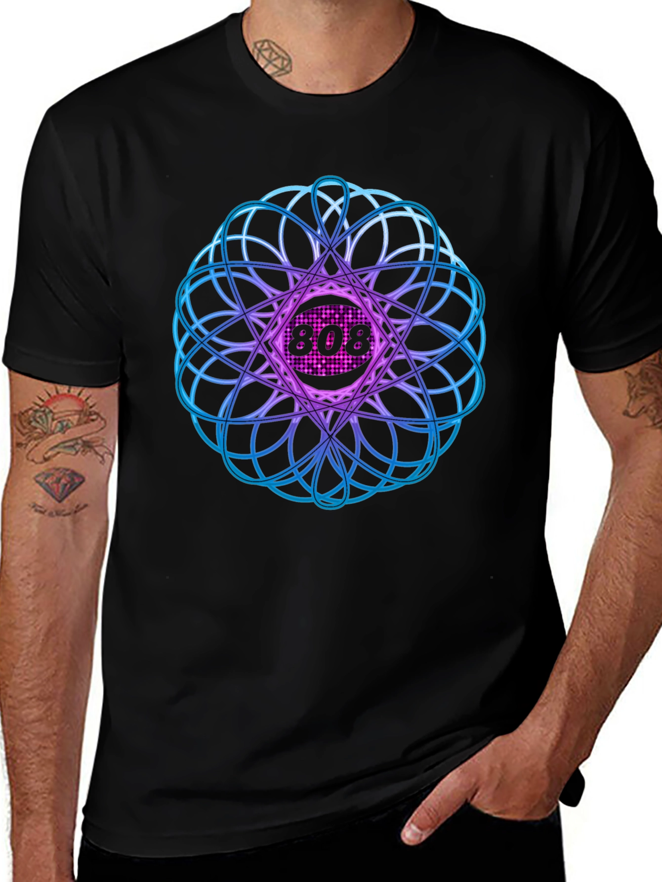 Abstract Geometric 808 Black T-Shirt