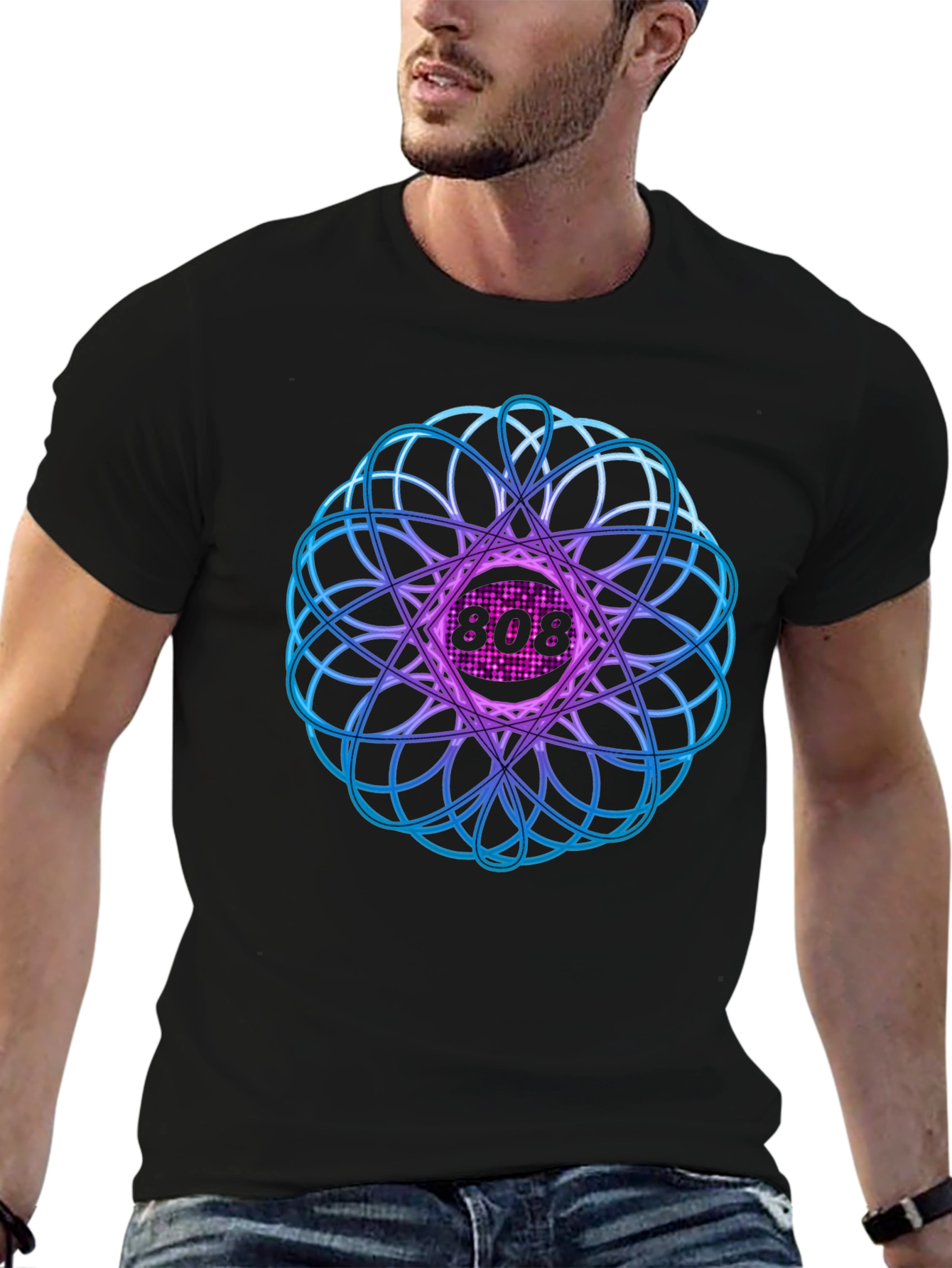 Abstract Geometric 808 Black T-Shirt