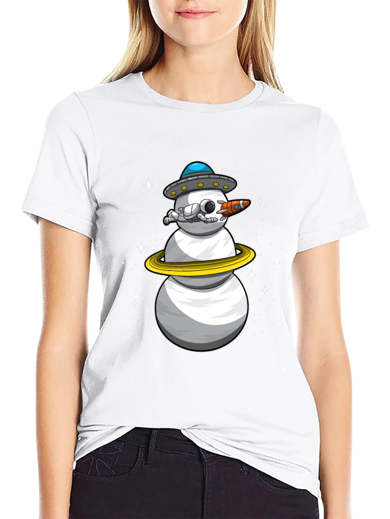 Space Snowman Black T-Shirt - Sci-Fi Holiday Style