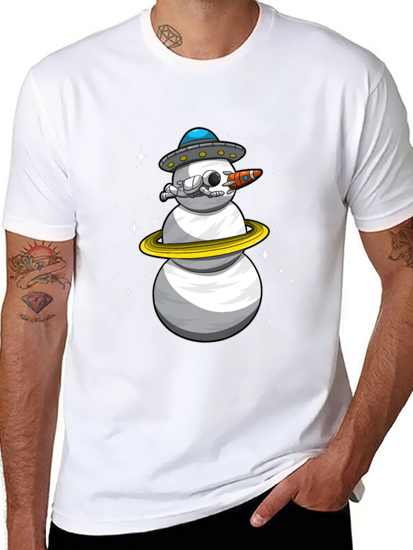 Space Snowman Black T-Shirt - Sci-Fi Holiday Style