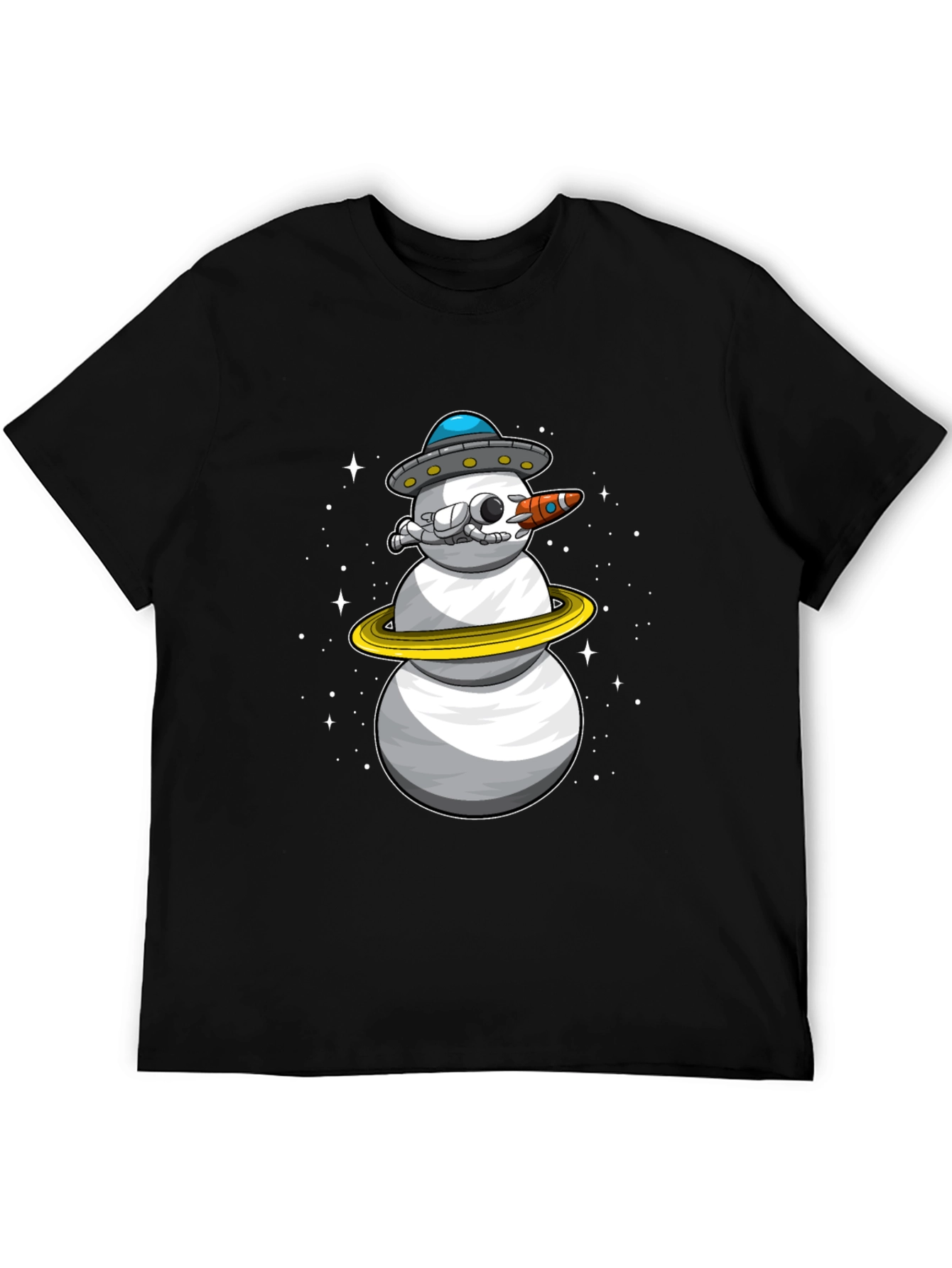 Space Snowman Black T-Shirt - Sci-Fi Holiday Style