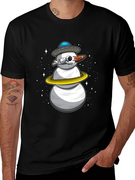 Space Snowman Black T-Shirt - Sci-Fi Holiday Style