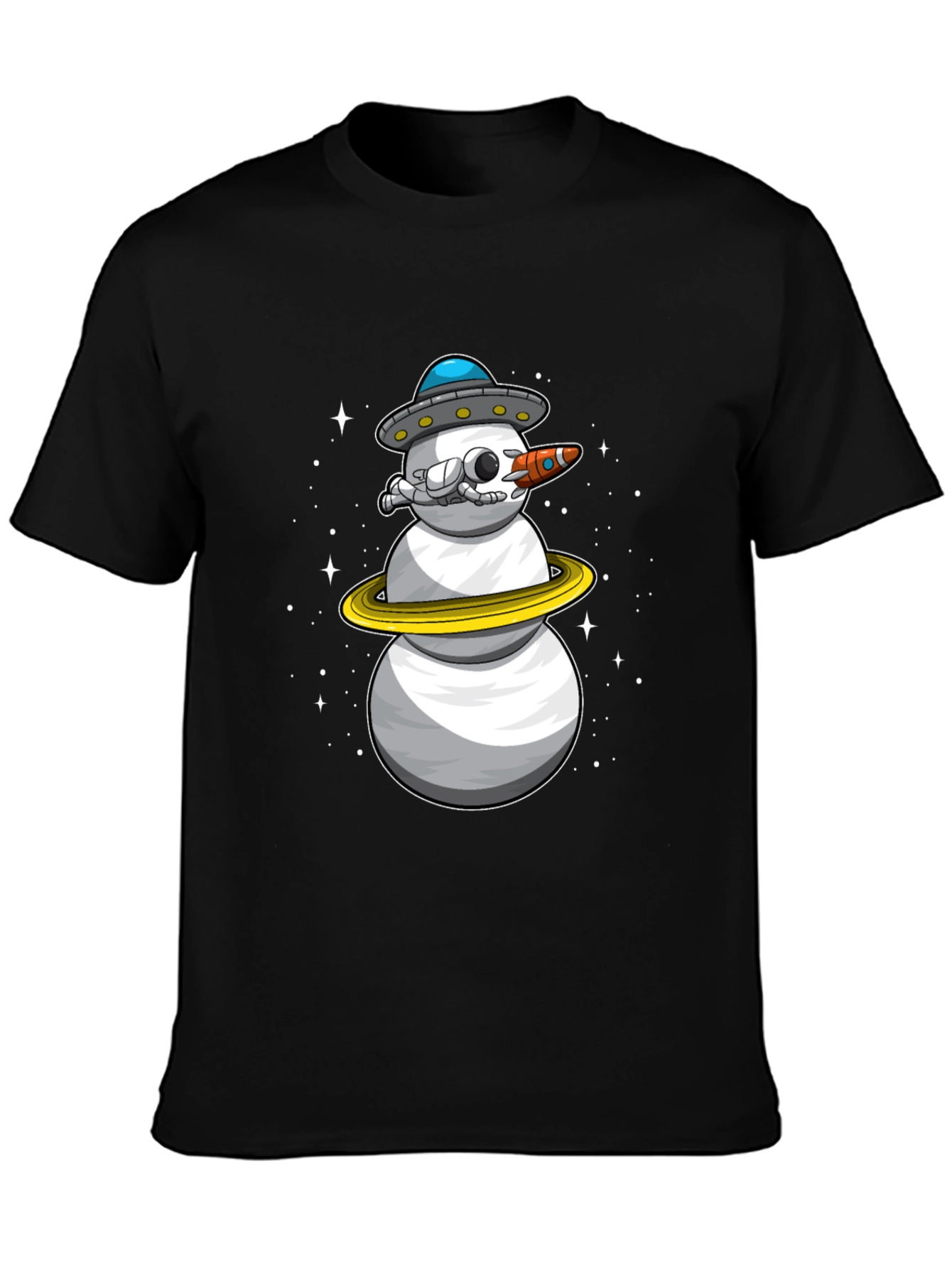 Space Snowman Black T-Shirt - Sci-Fi Holiday Style
