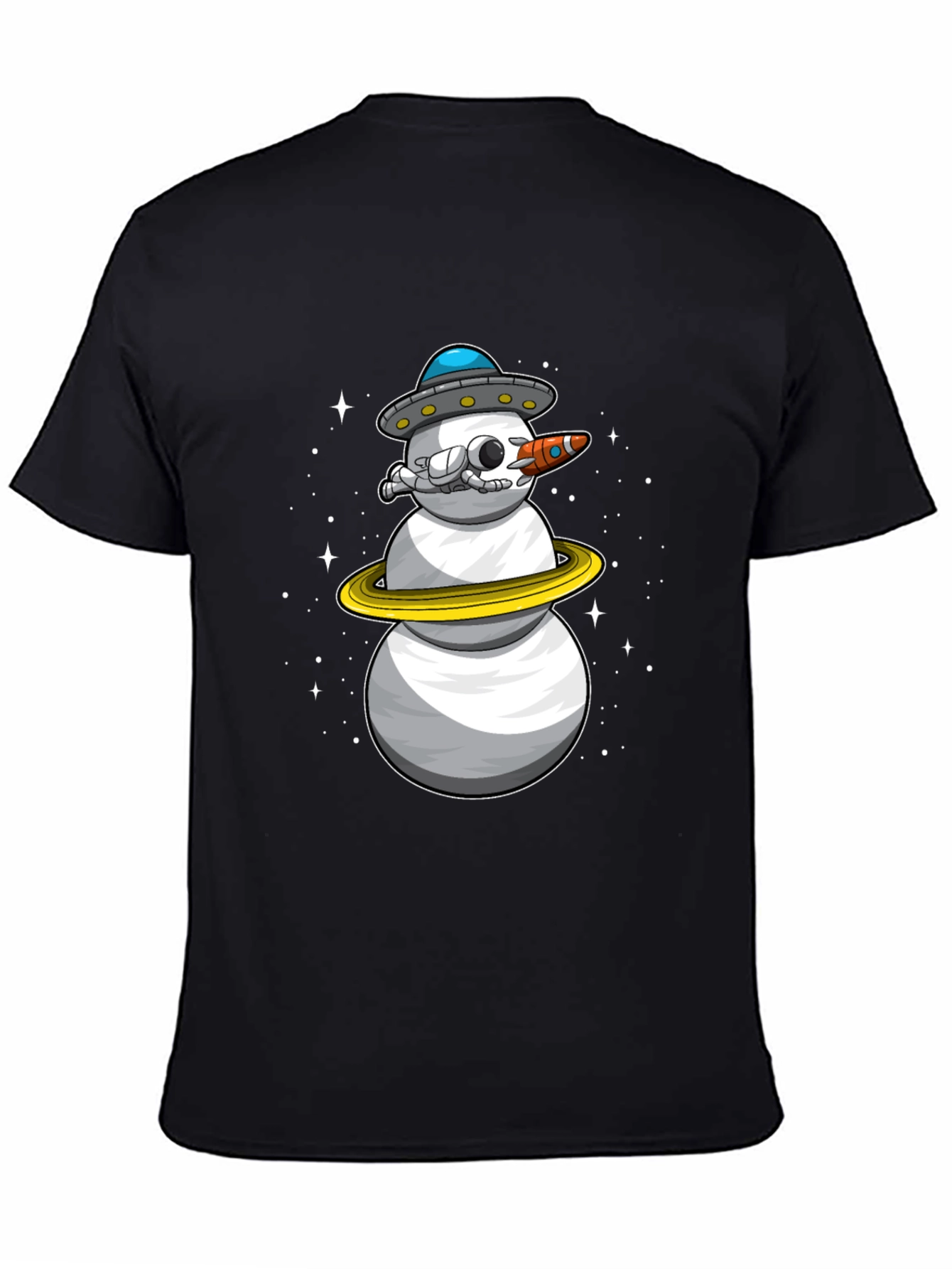 Space Snowman Black T-Shirt - Sci-Fi Holiday Style