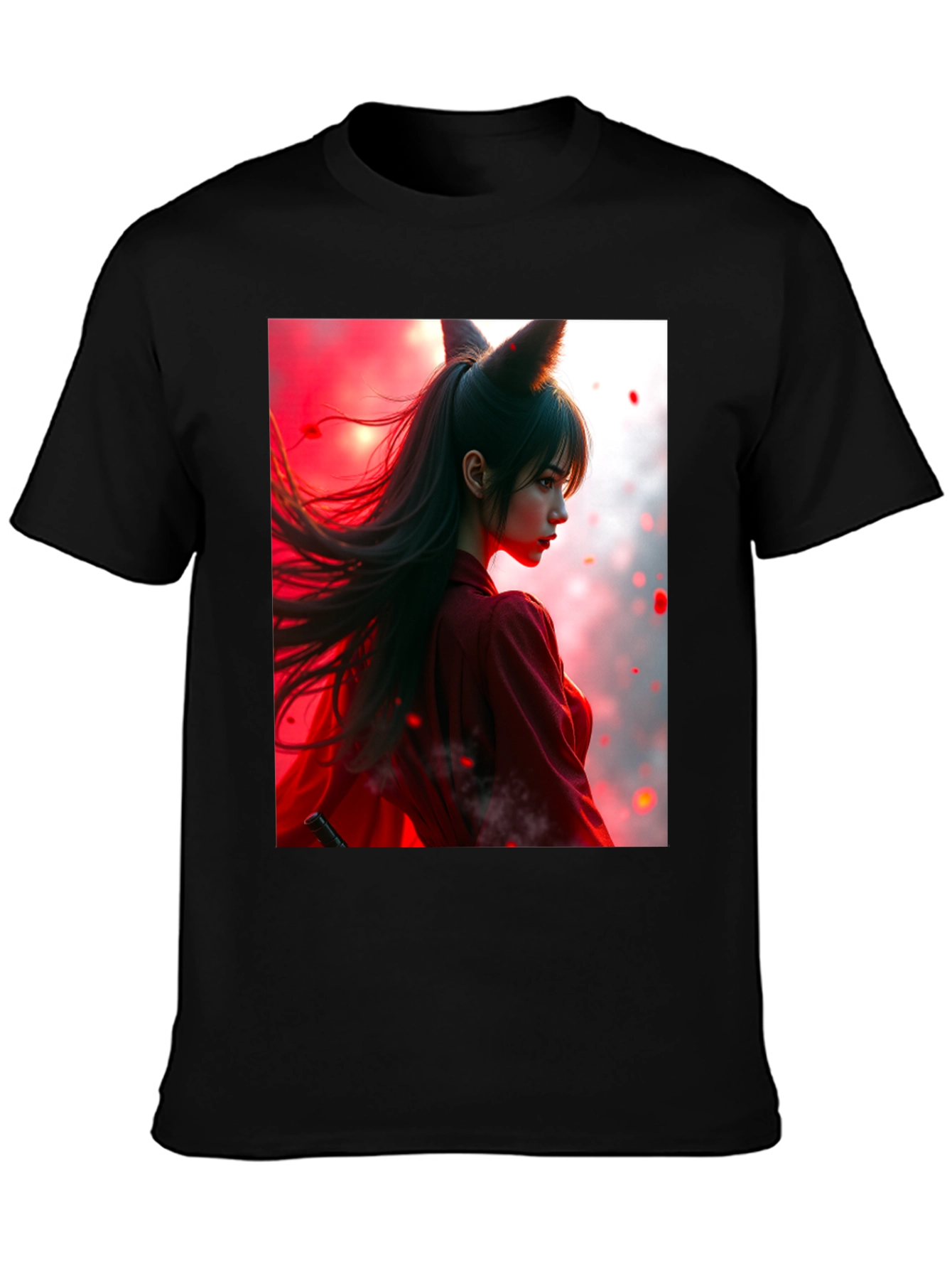 Anime Fox Girl Graphic Black T-Shirt
