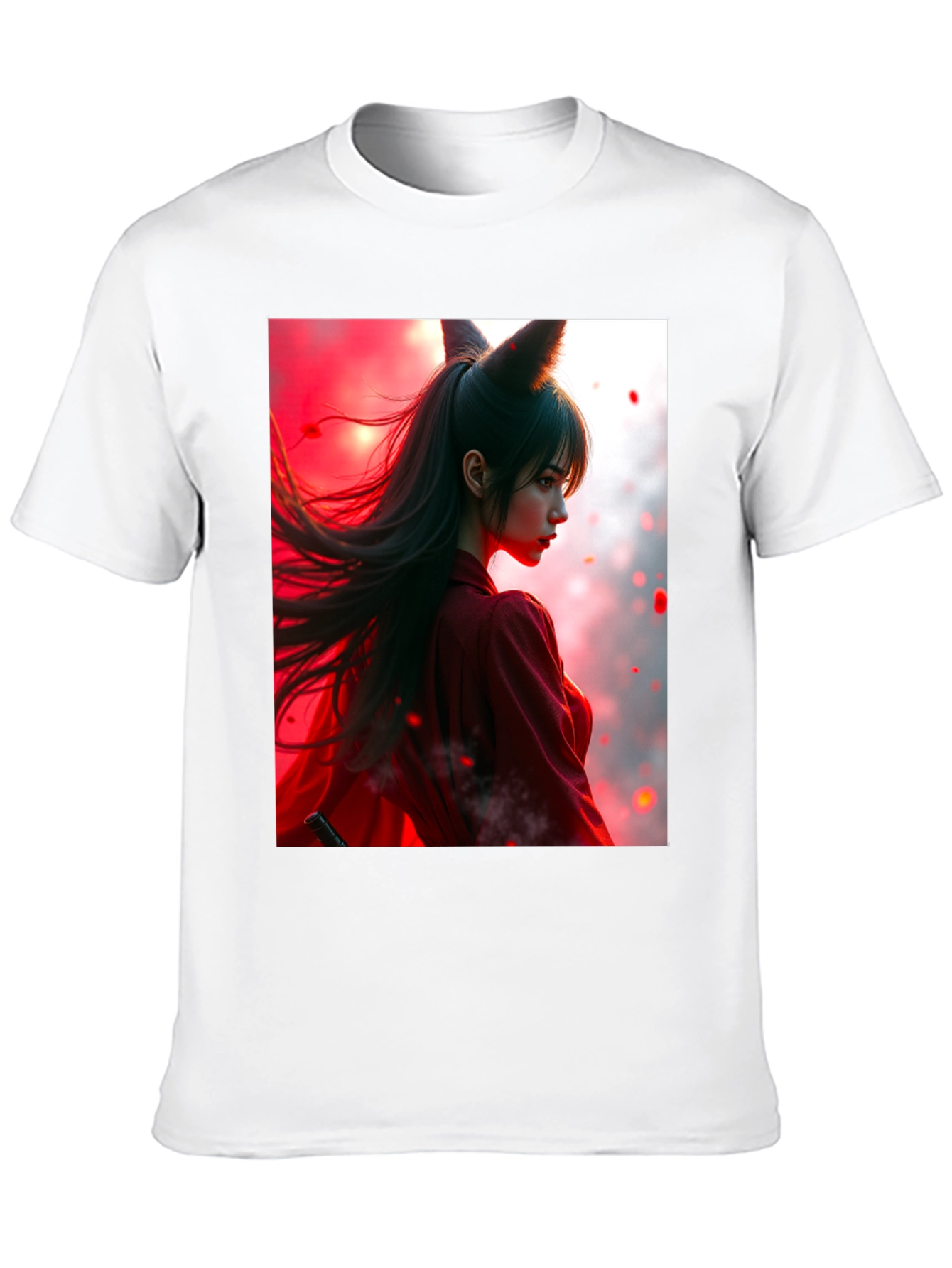 Anime Fox Girl Graphic Black T-Shirt