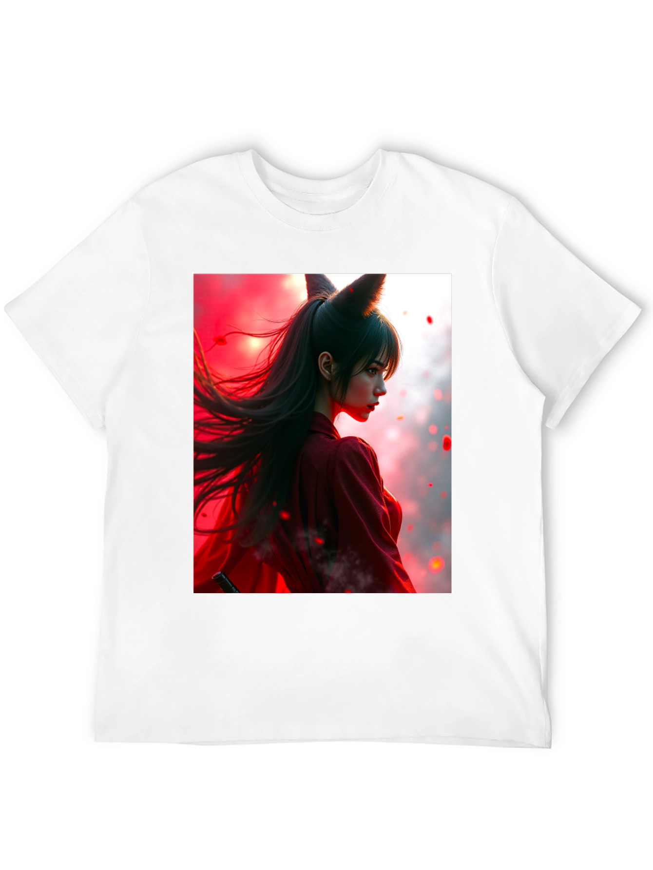 Anime Fox Girl Graphic Black T-Shirt