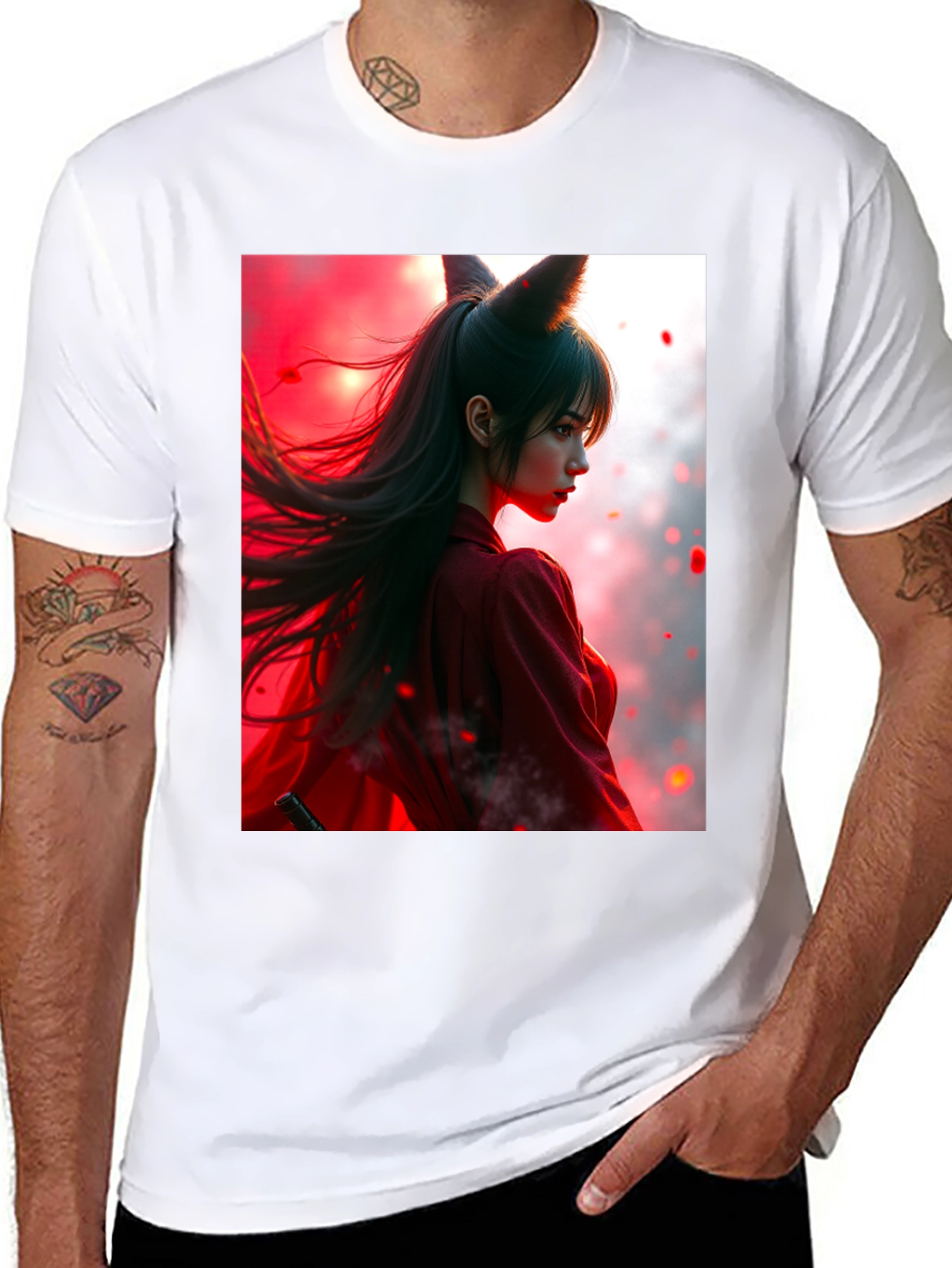 Anime Fox Girl Graphic Black T-Shirt