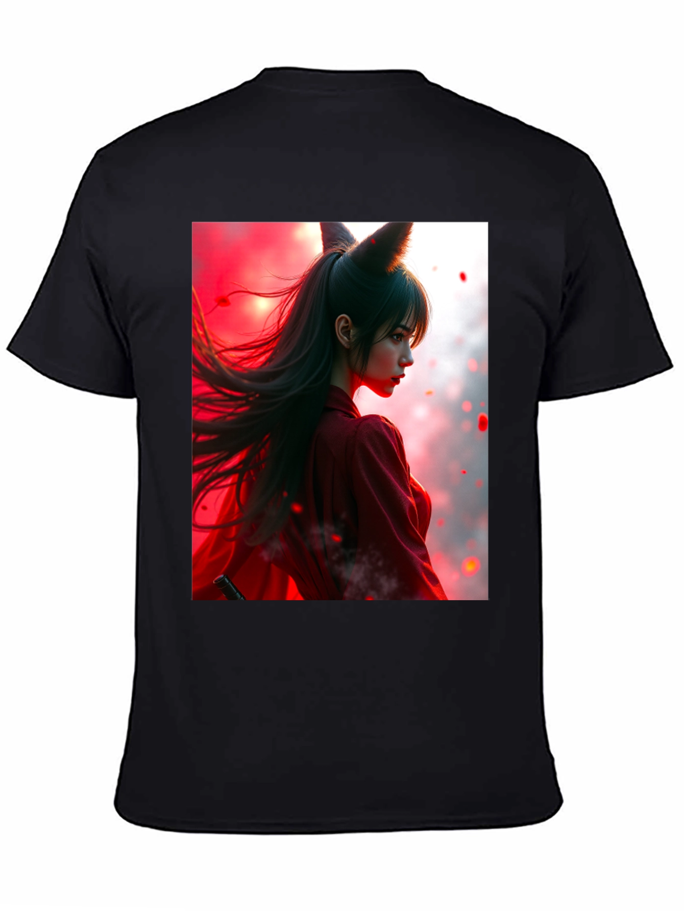 Anime Fox Girl Graphic Black T-Shirt