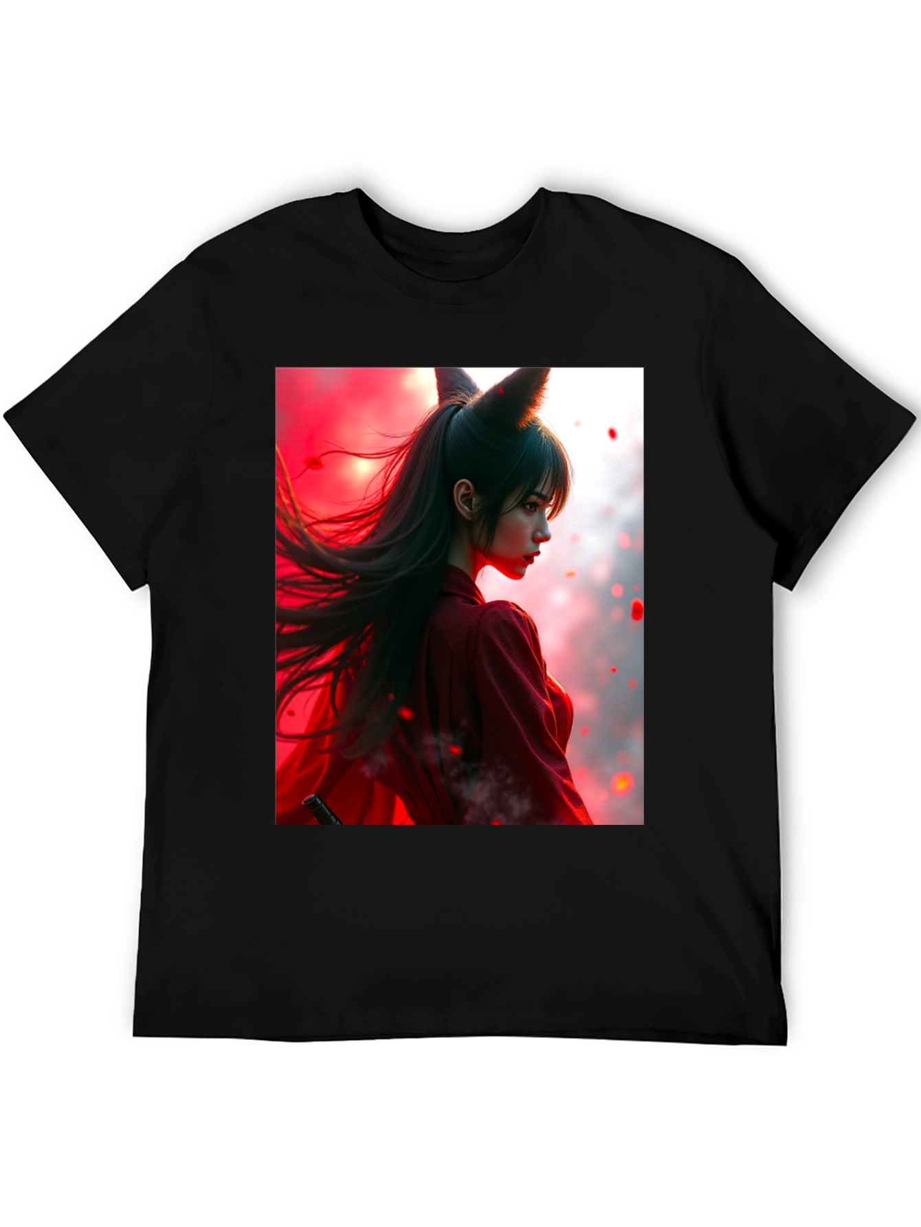 Anime Fox Girl Graphic Black T-Shirt