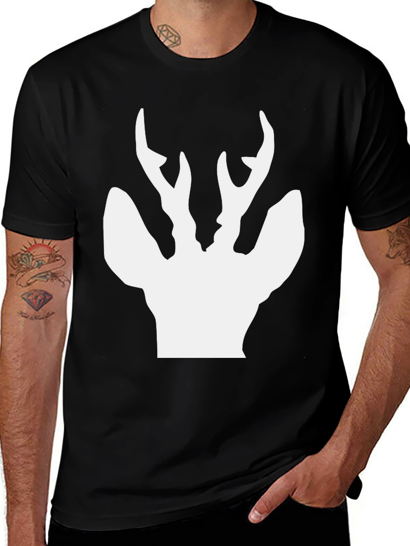 Mens Black T-Shirt with White Deer Silhouette