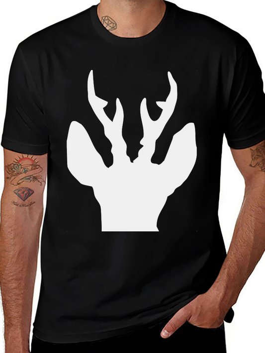 Mens Black T-Shirt with White Deer Silhouette