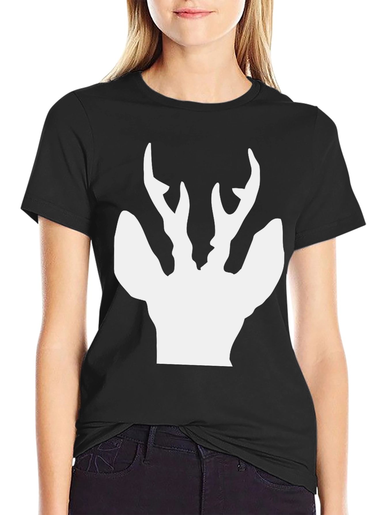 Mens Black T-Shirt with White Deer Silhouette