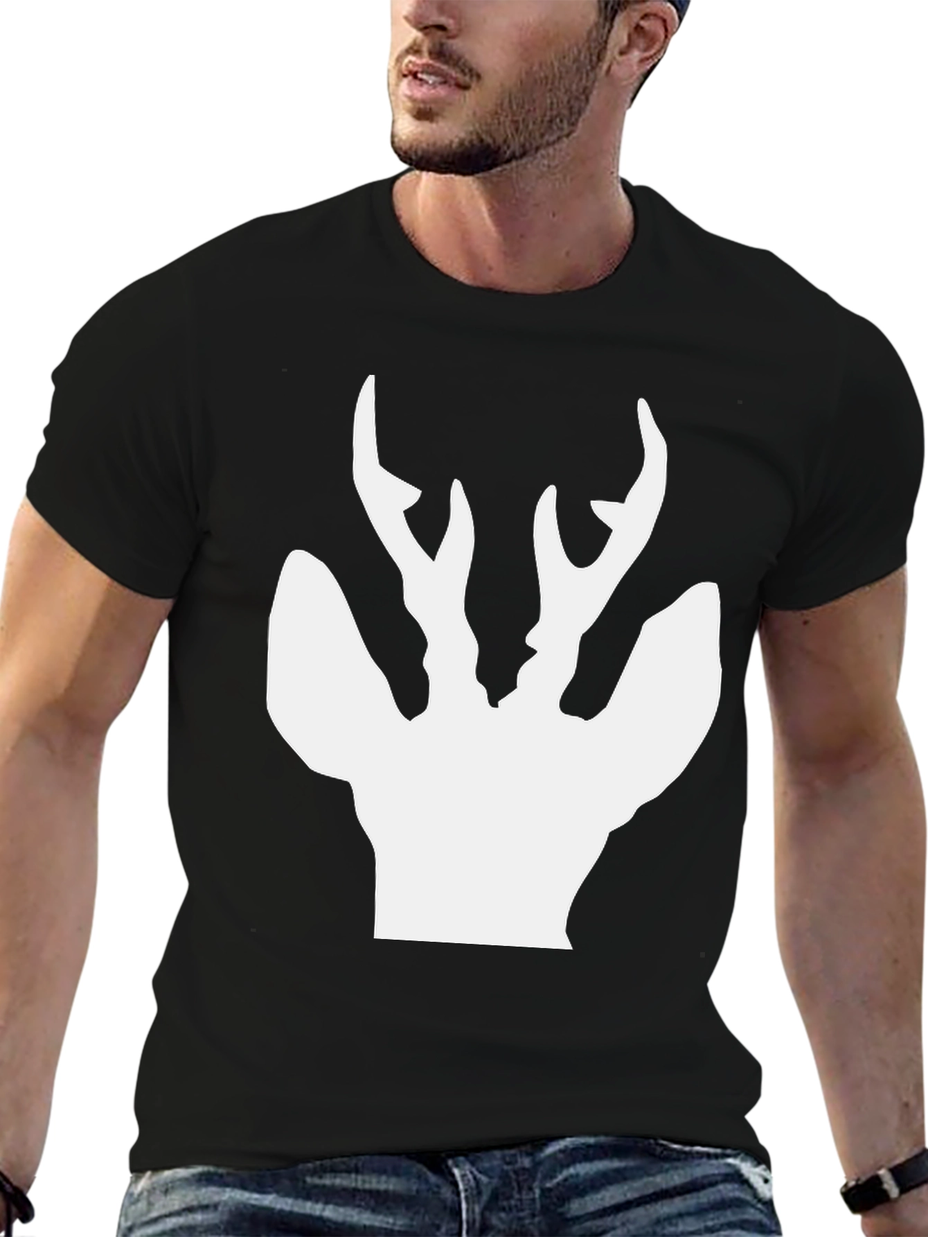 Mens Black T-Shirt with White Deer Silhouette