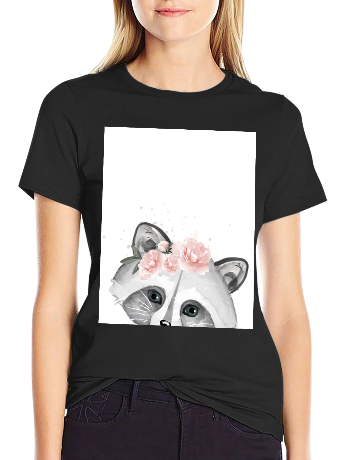 Raccoon Floral T-Shirt - Cute Animal Graphic Tee