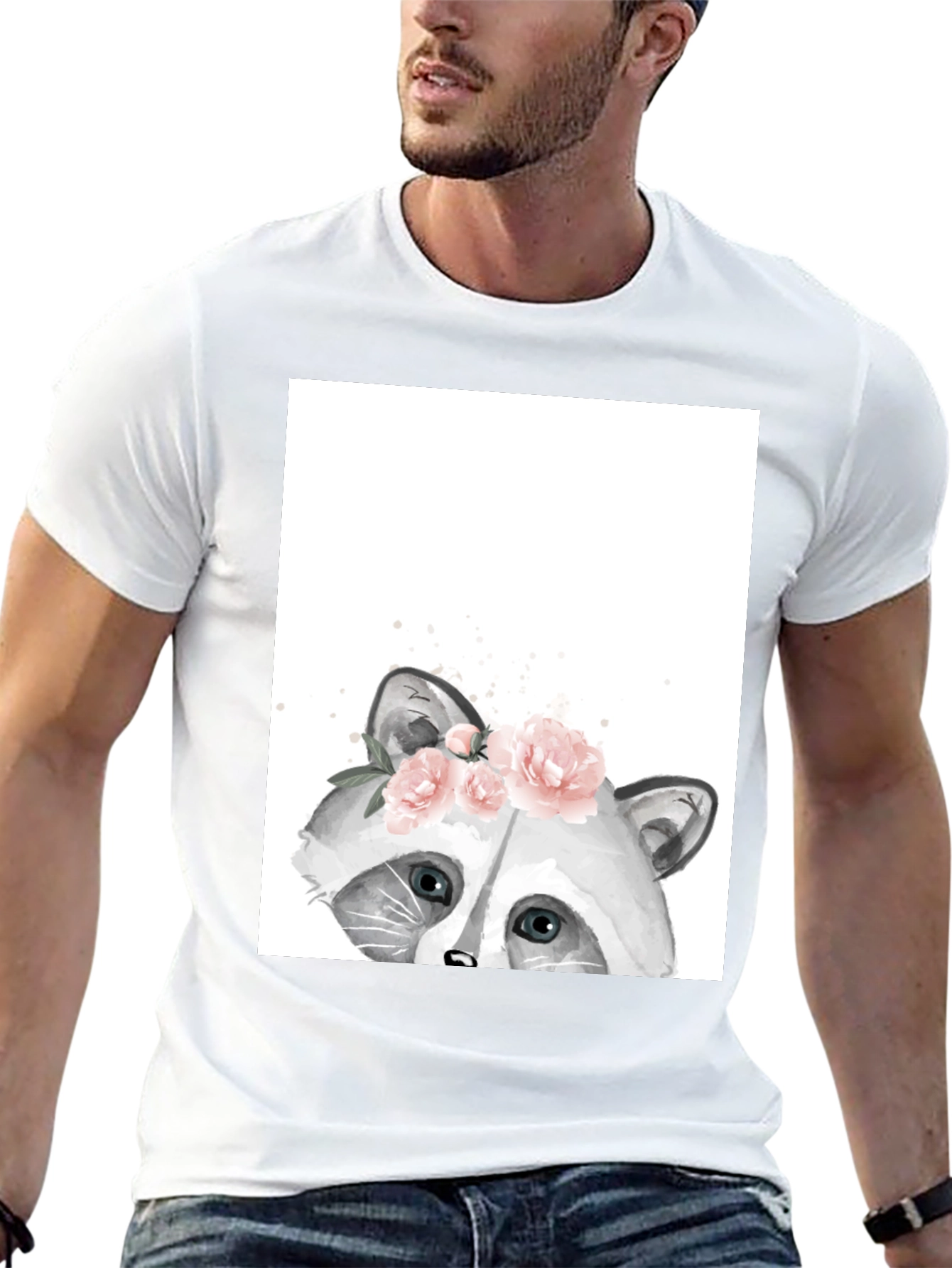 Raccoon Floral T-Shirt - Cute Animal Graphic Tee