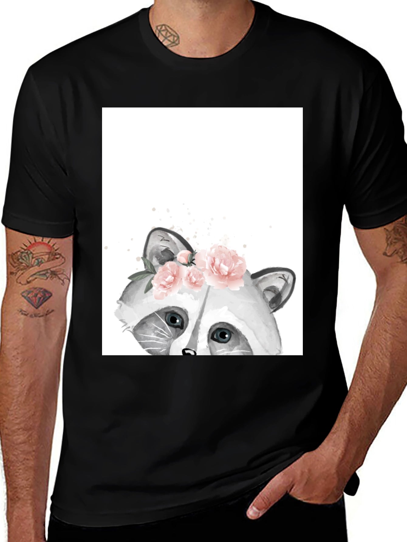 Raccoon Floral T-Shirt - Cute Animal Graphic Tee